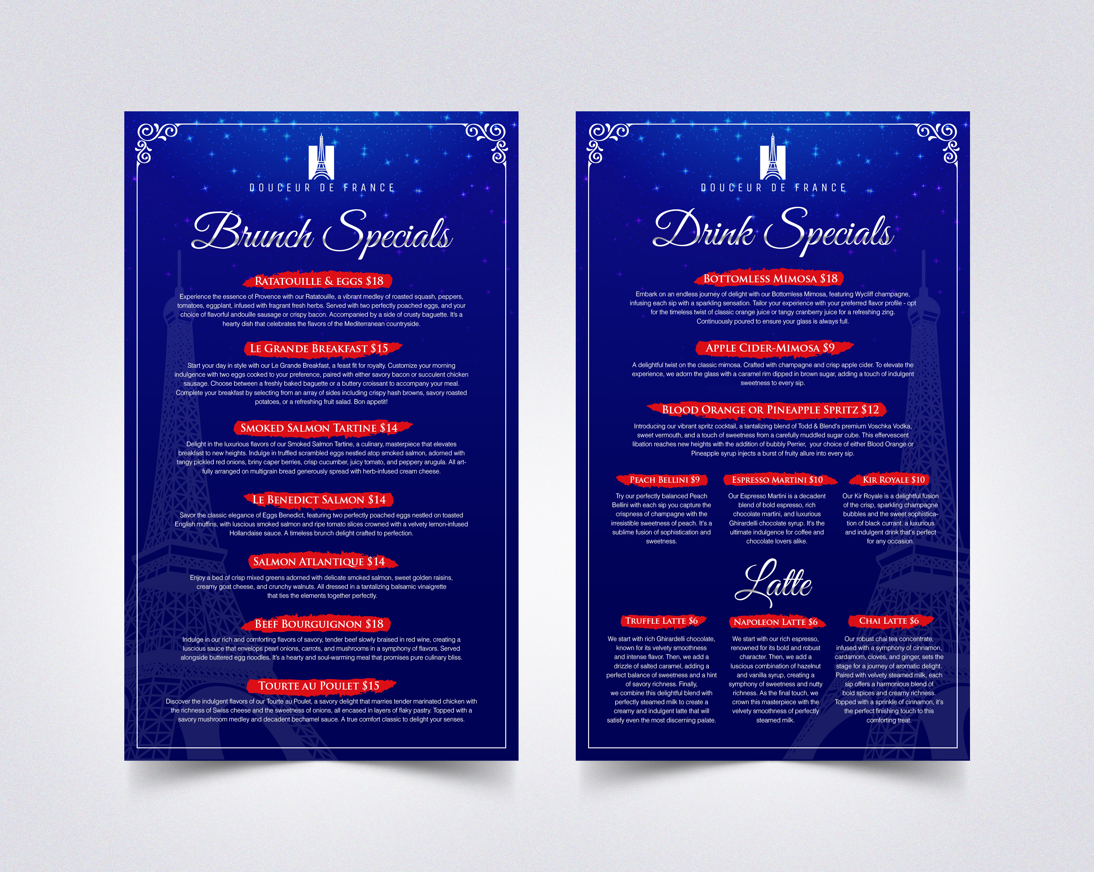 Design de Menu par Sam.Art pour Douceur de France | Design #32888632