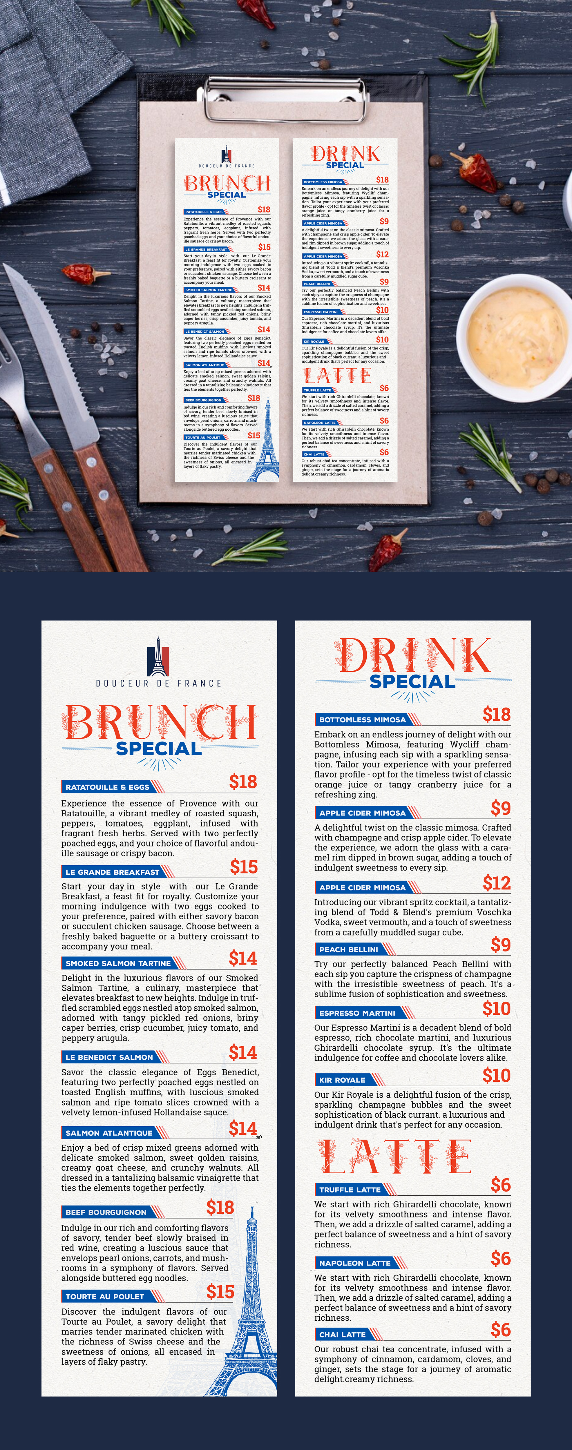 Diseño de Menú por 123graphics para Douceur de France | Diseño #32929394