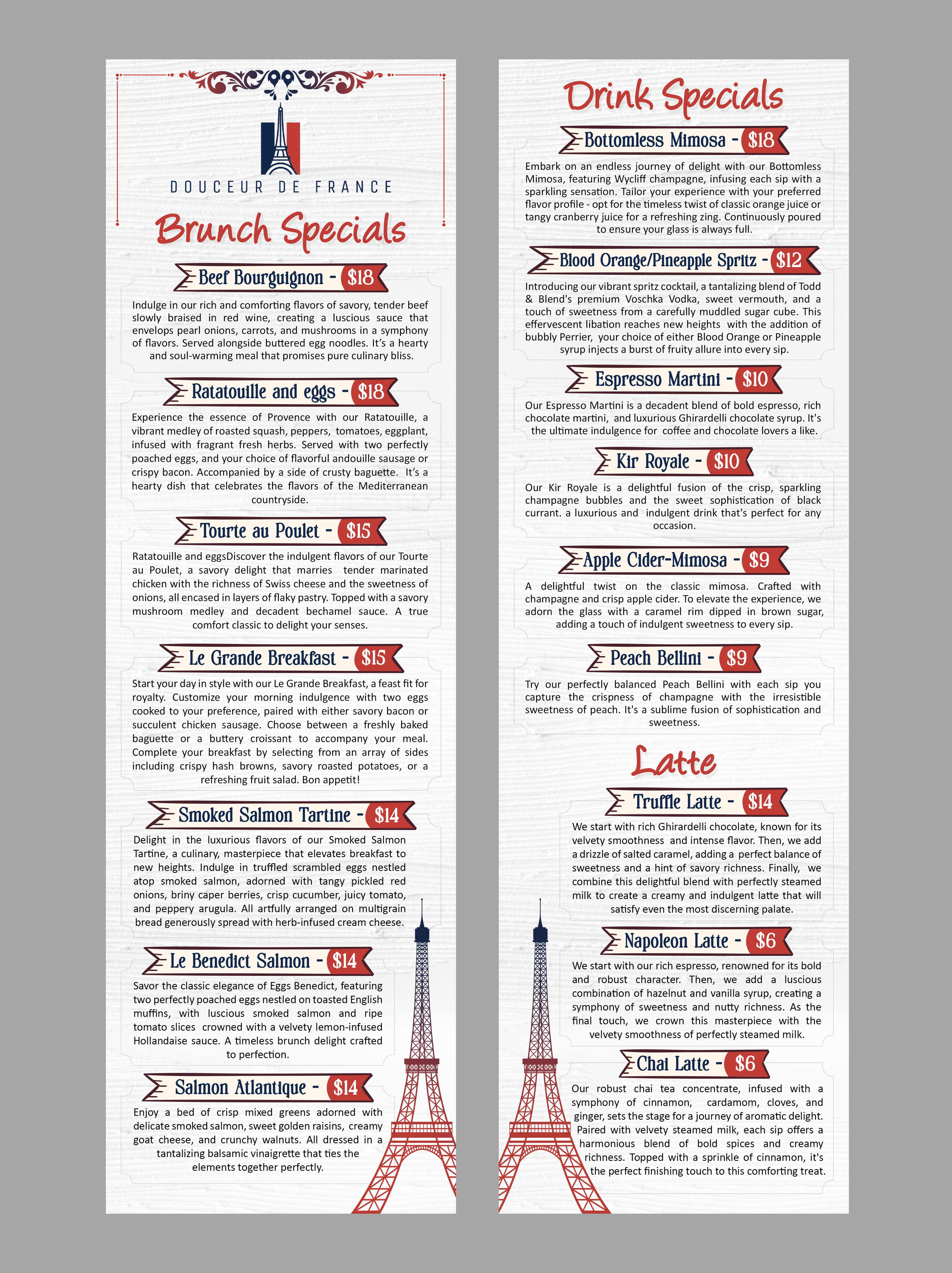 Menu Design by websmartusa for Douceur de France | Design #32929500