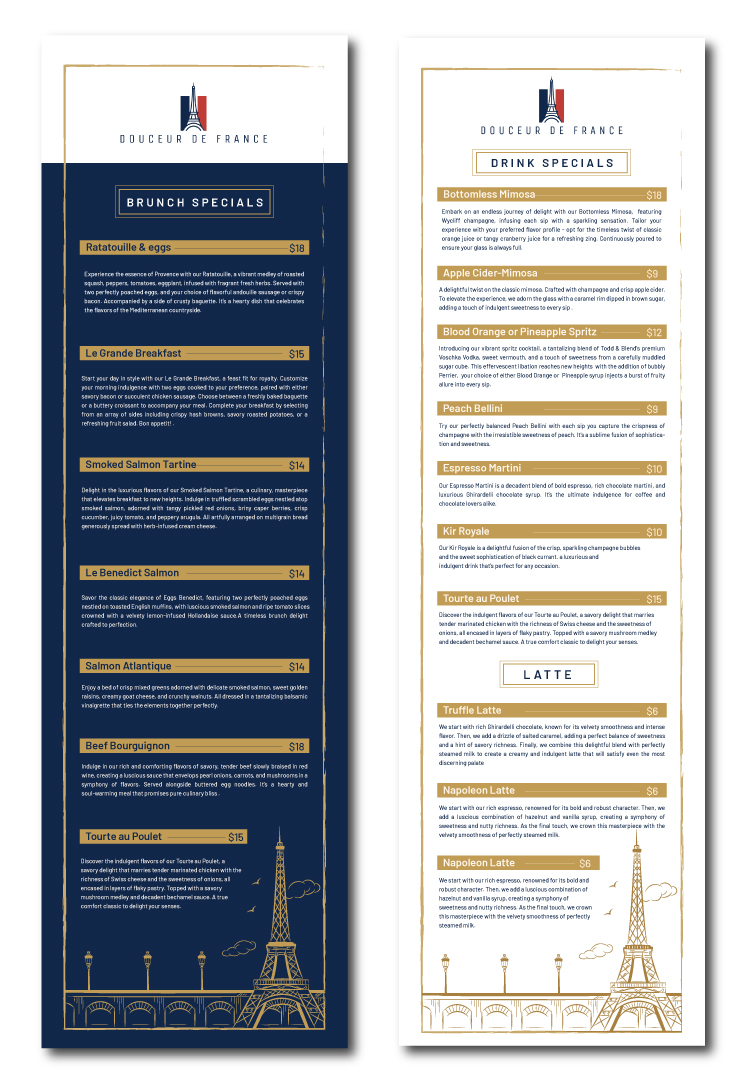 Menu Design by SAI DESIGNS for Douceur de France | Design #32904065