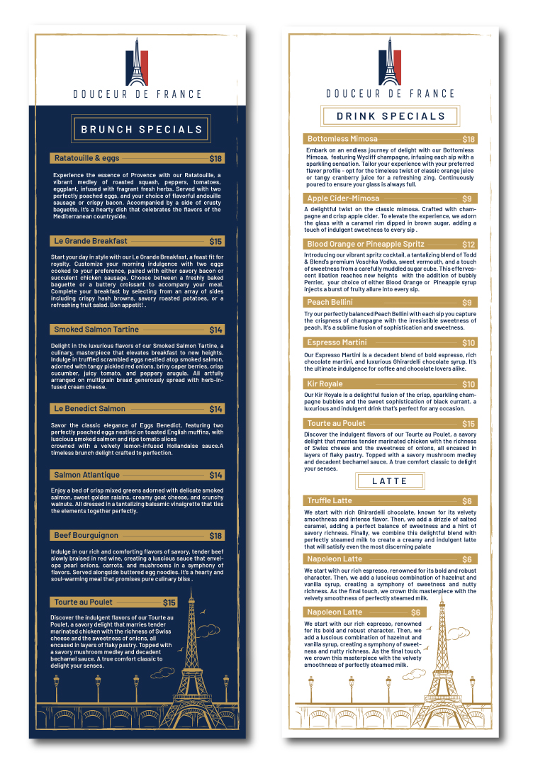 Design de Menu par SAI DESIGNS pour Douceur de France | Design #32919512