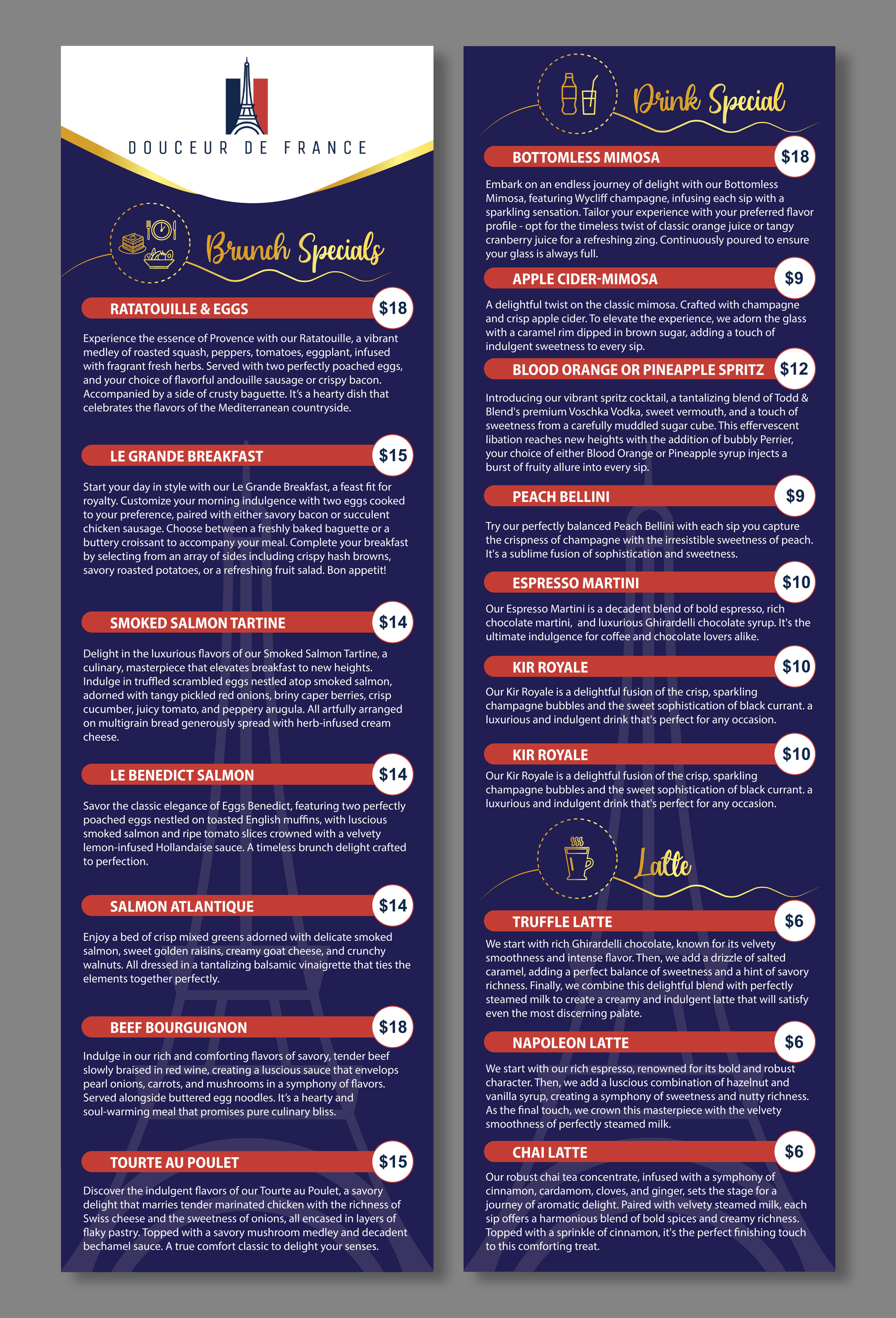 Menu Design by Impressive Designs for Douceur de France | Design #32898111