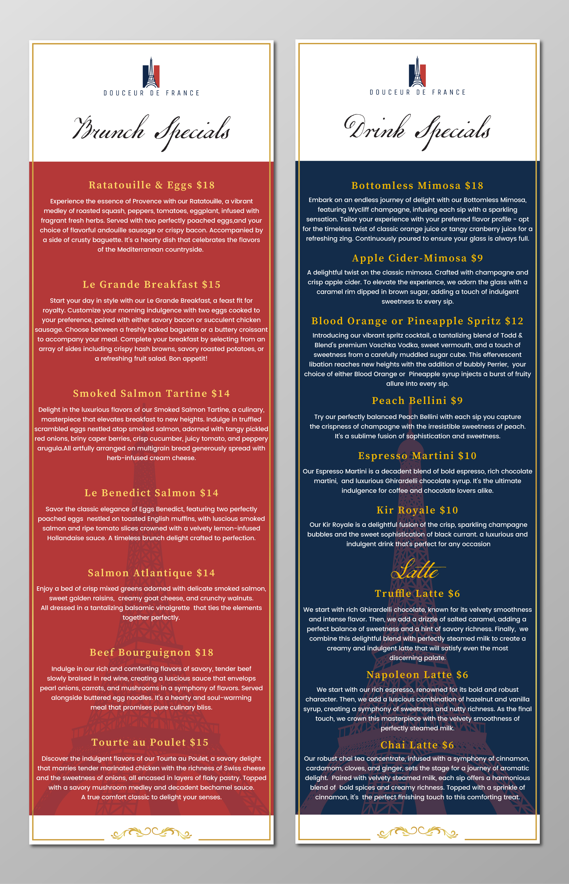 Menu Design by Moon Design. for Douceur de France | Design #32910553