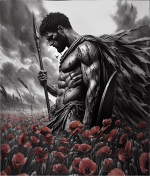 Realism upper leg tattoo of greek god Ares after battle