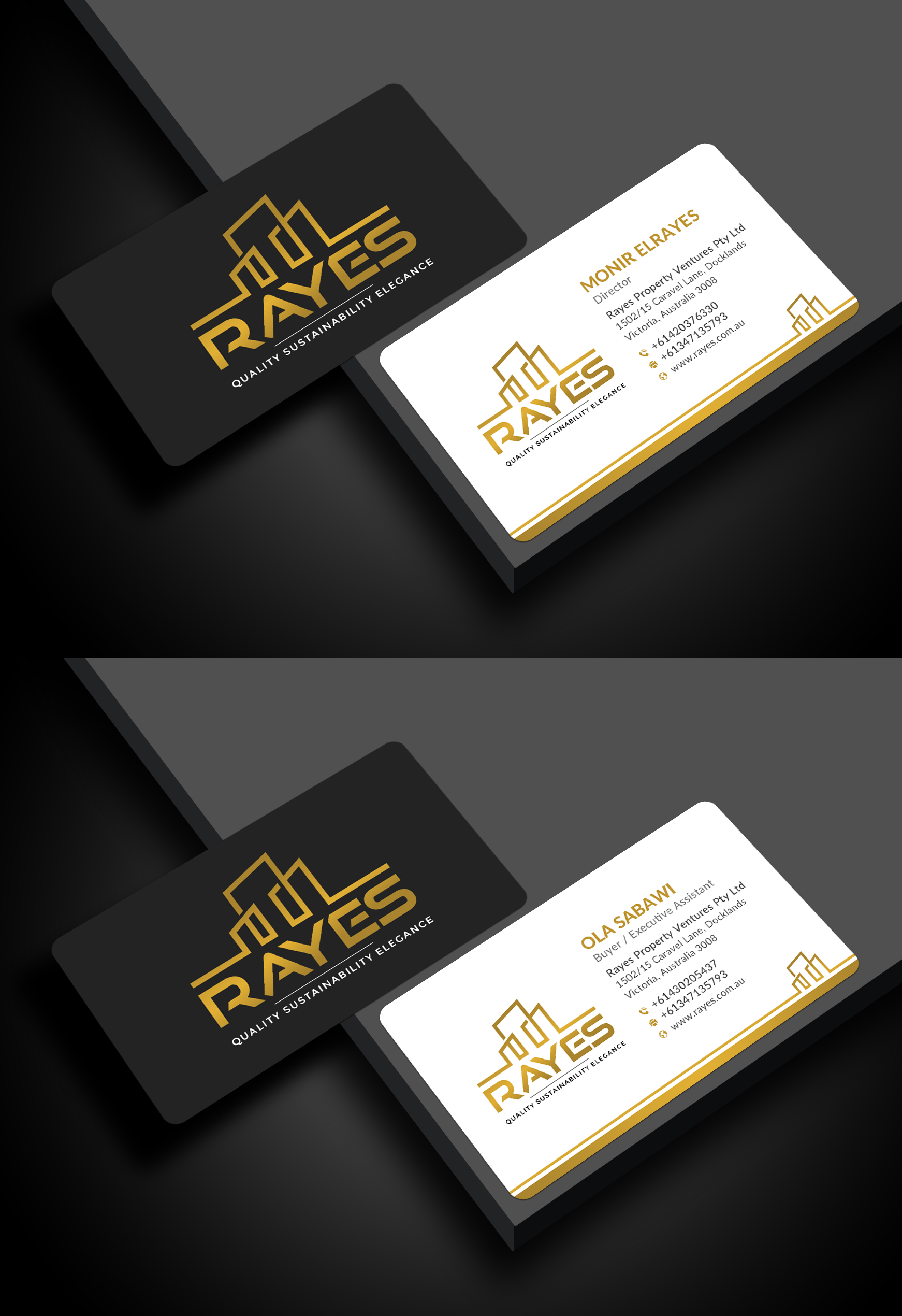 Visitenkarten-Design von Sun Moon Graphic Designer für Rayes Pty Ltd | Design #33041506