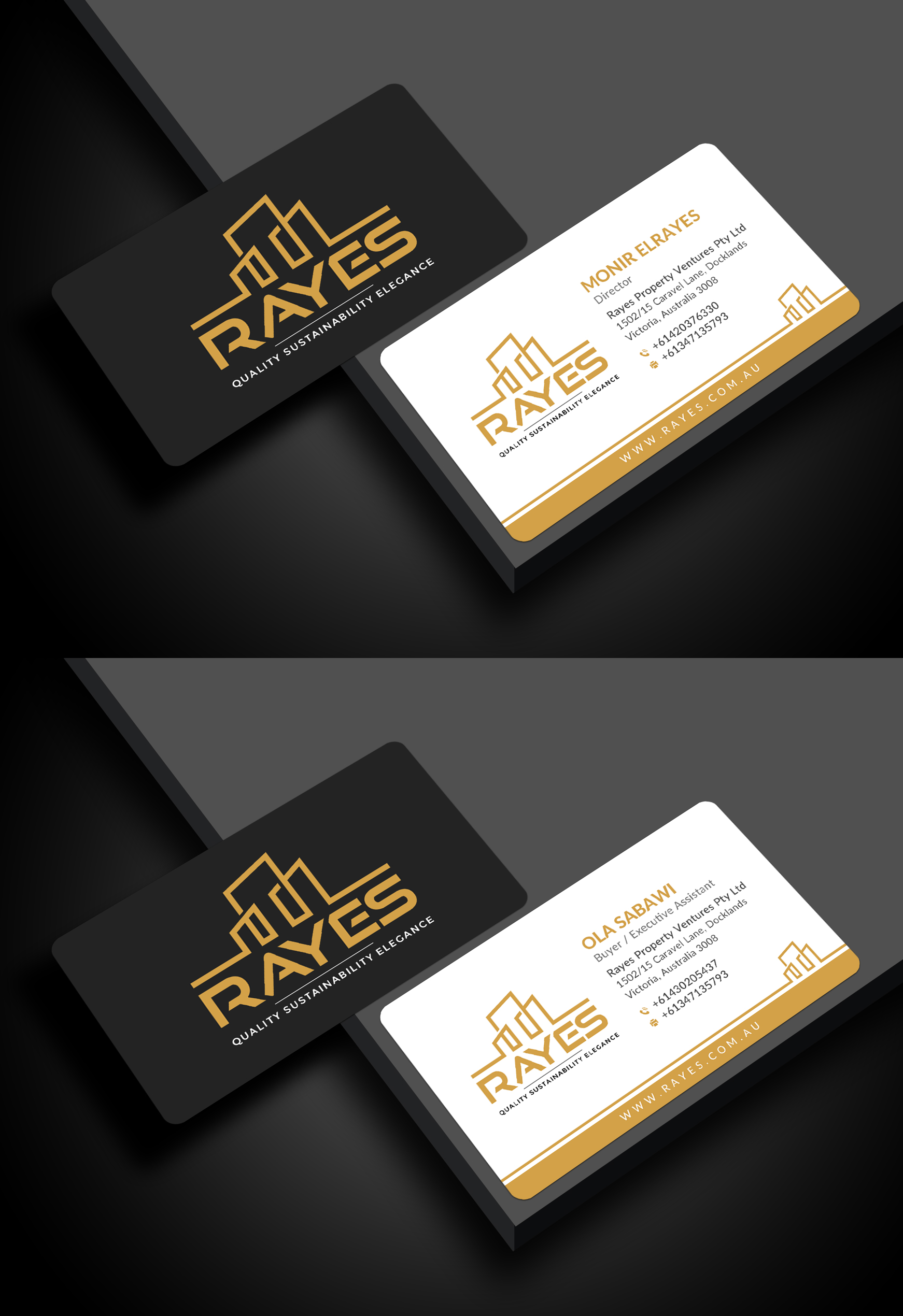 Design de Carte de Visite par Sun Moon Graphic Designer pour Rayes Pty Ltd | Design #33041570