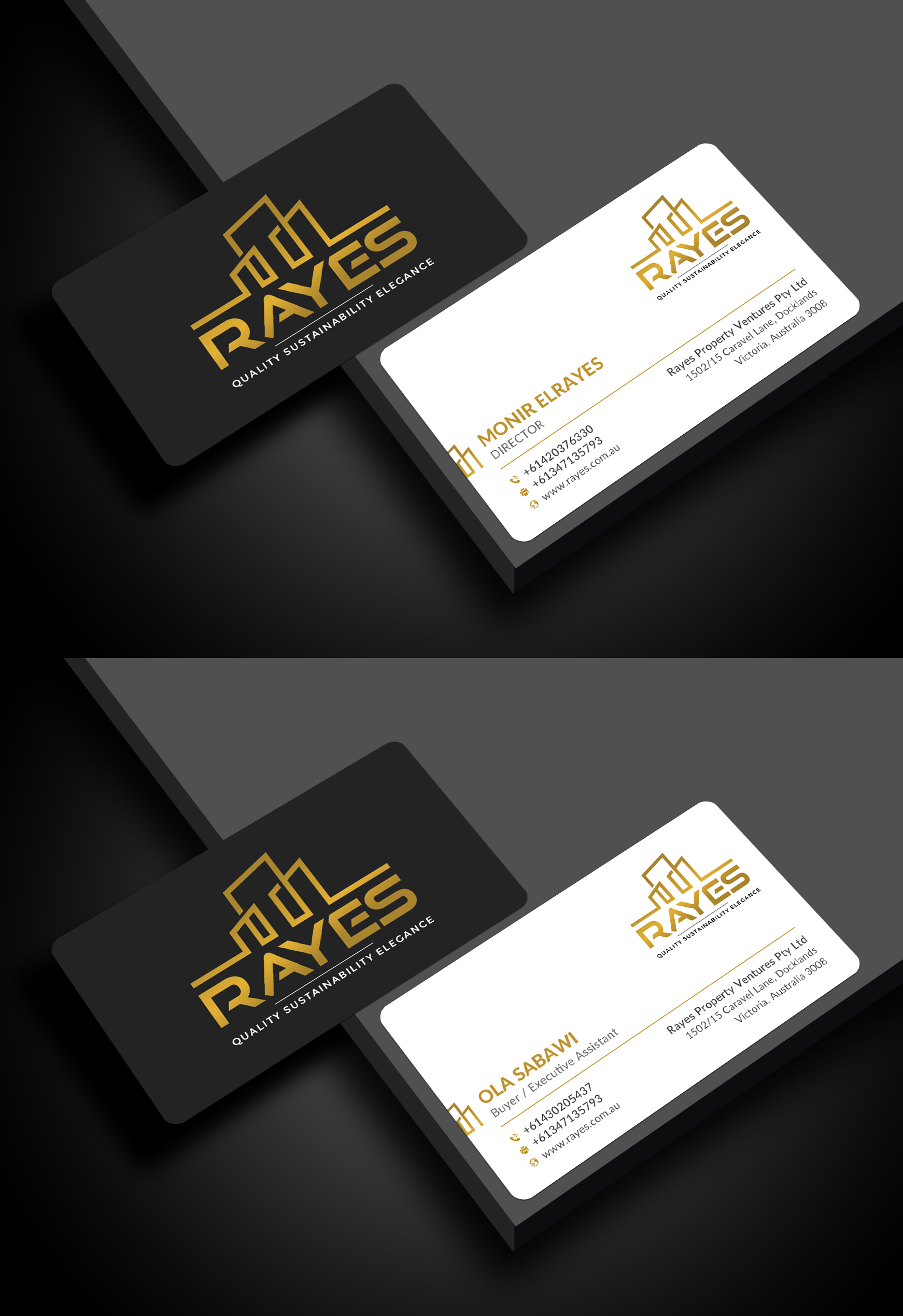 Design de Carte de Visite par Sun Moon Graphic Designer pour Rayes Pty Ltd | Design #33041650