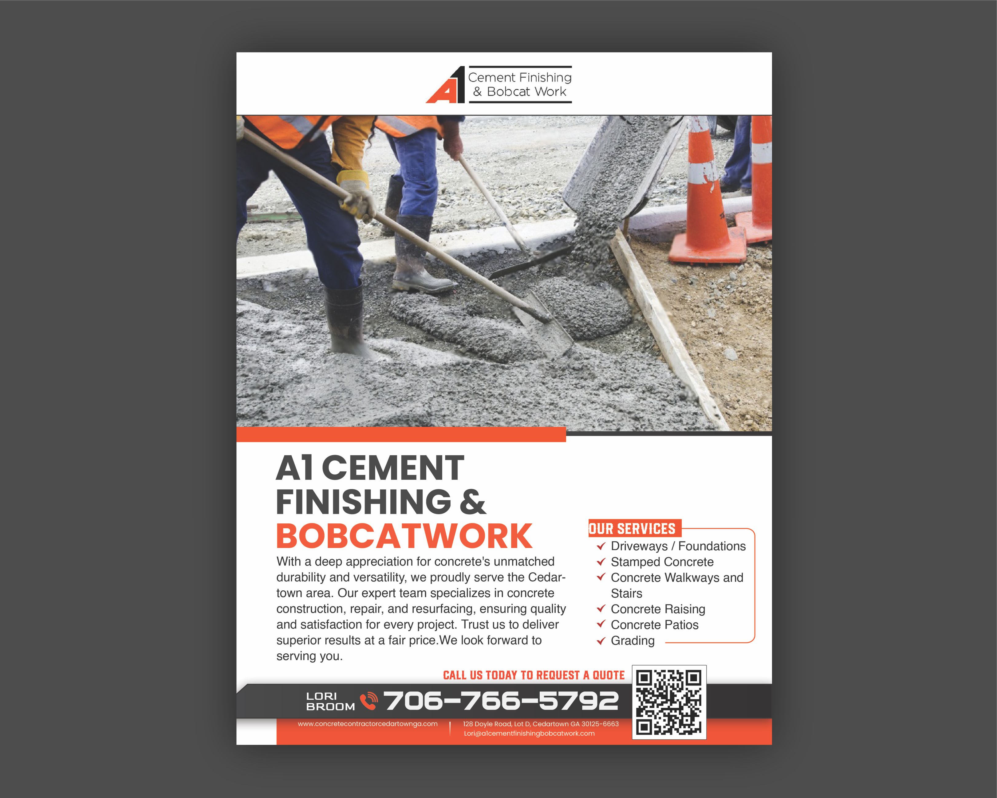 Flyer Design by Nel. for A1 Cement Finishing & Bobcat Work | Design #33092730