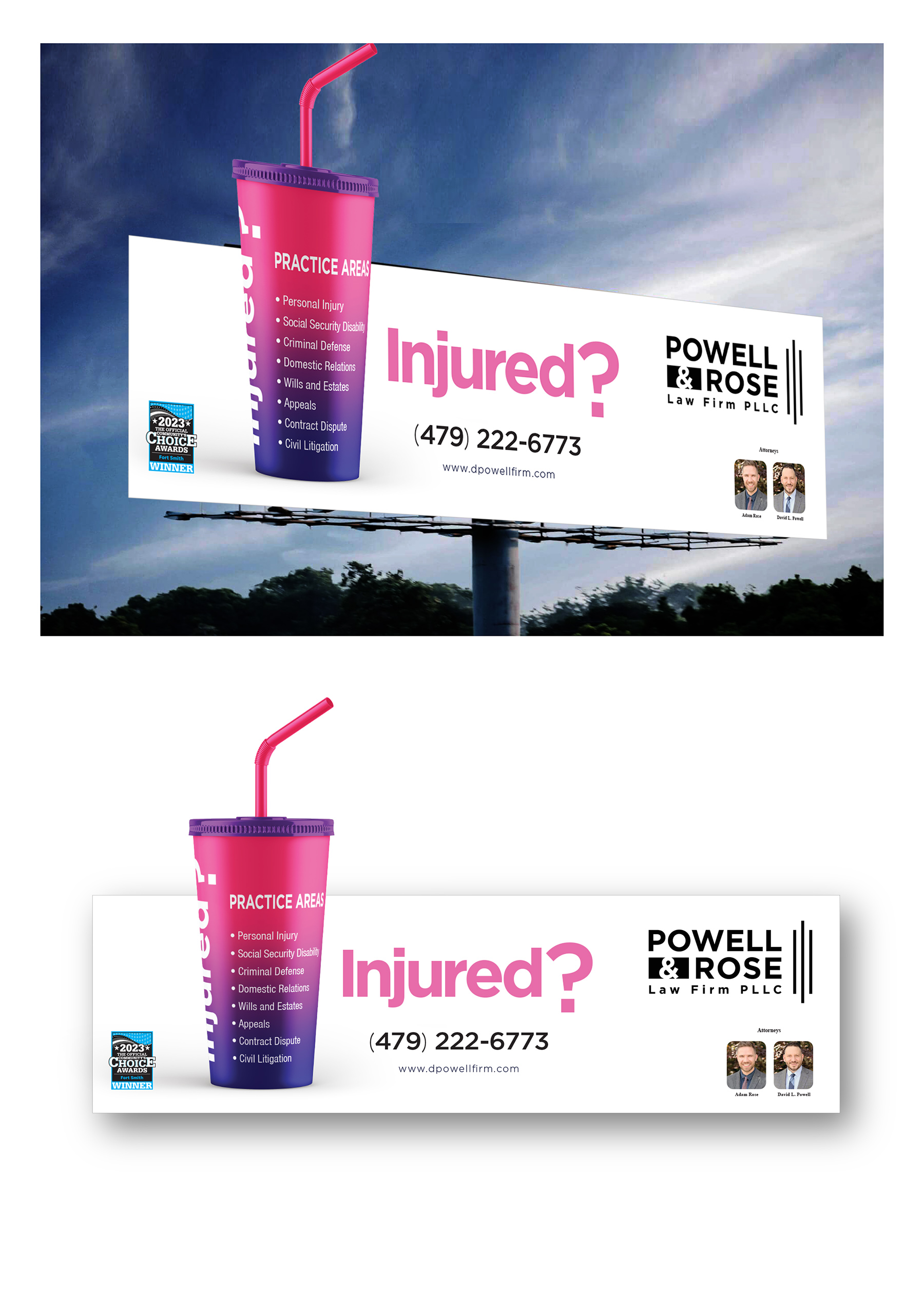 Werbetafel-Design von COLOURS BRANDING für Law Offices of David L Powell, PLLC | Design #33155543