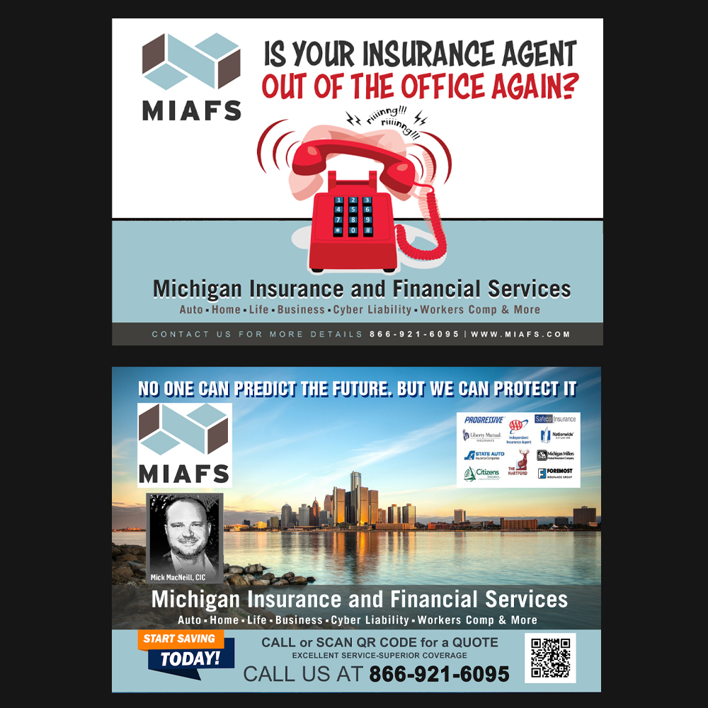 Diseño de Postal por NatPearlDesigns para Michigan Insurance and Financial Services, LLC | Diseño #33268528