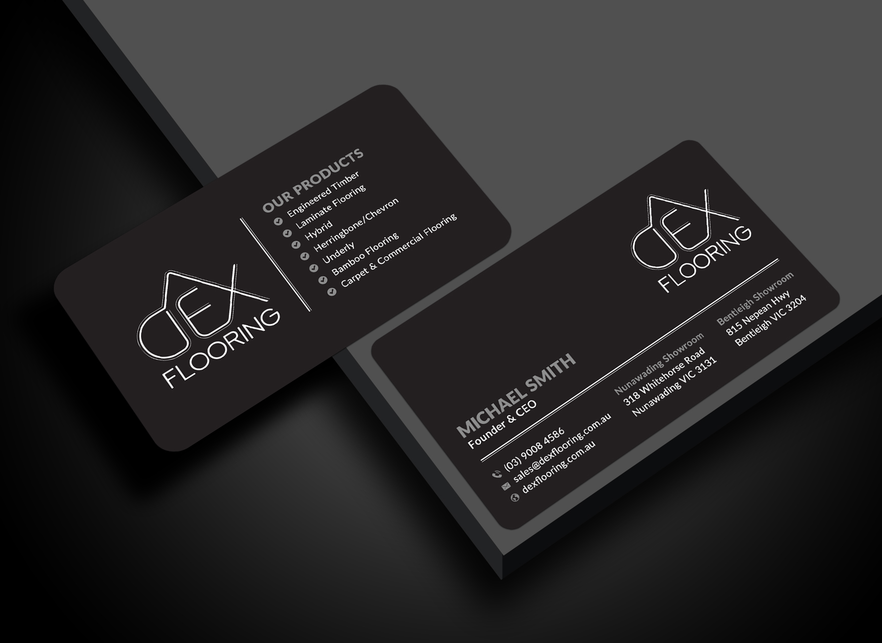 Business Card Design by Sun Moon Graphic Designer for Dex Flooring  | Design #33222489