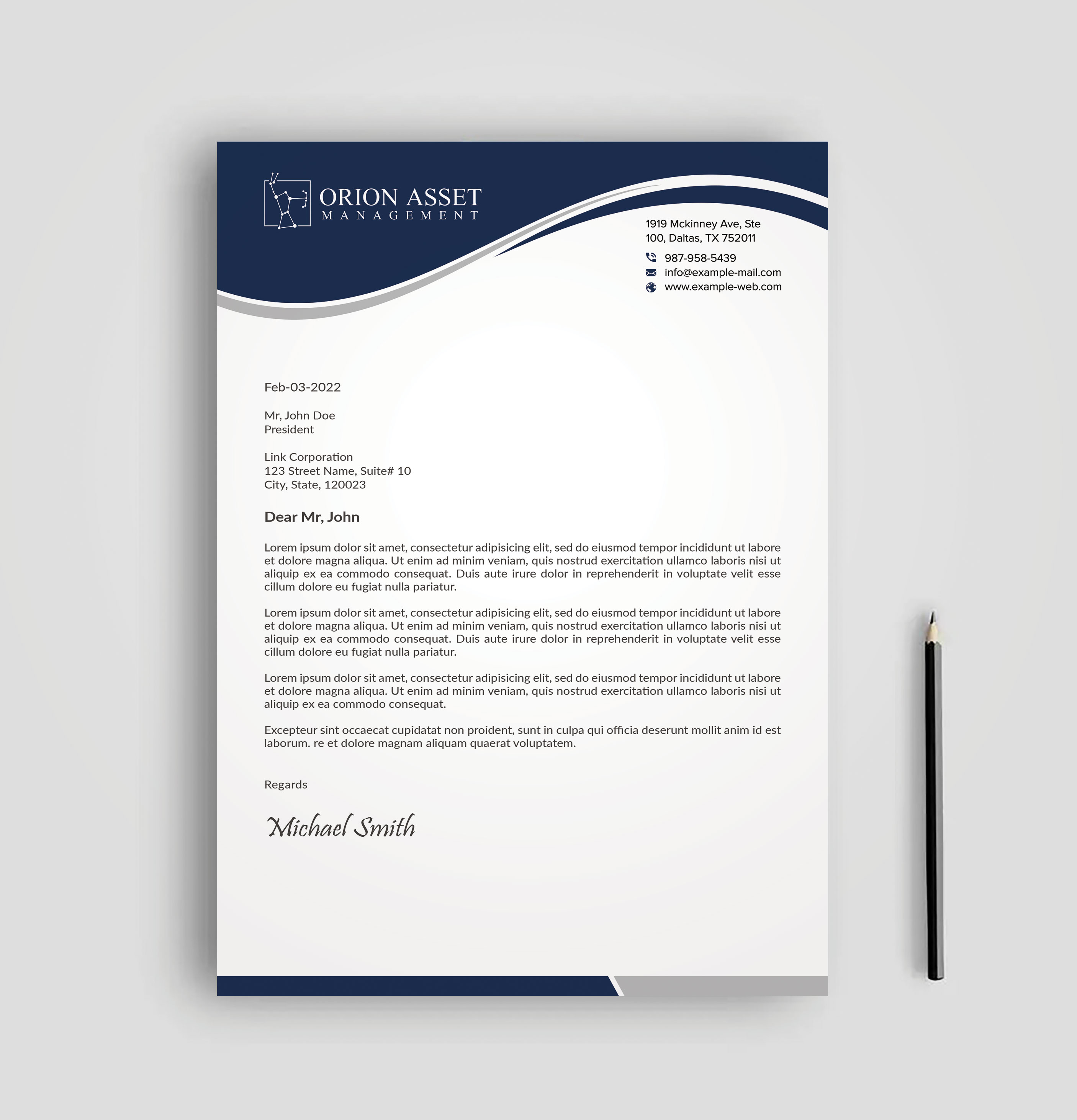 Letterhead Design by sadikul islam for Orion Asset Management, LLC | Design #33339078
