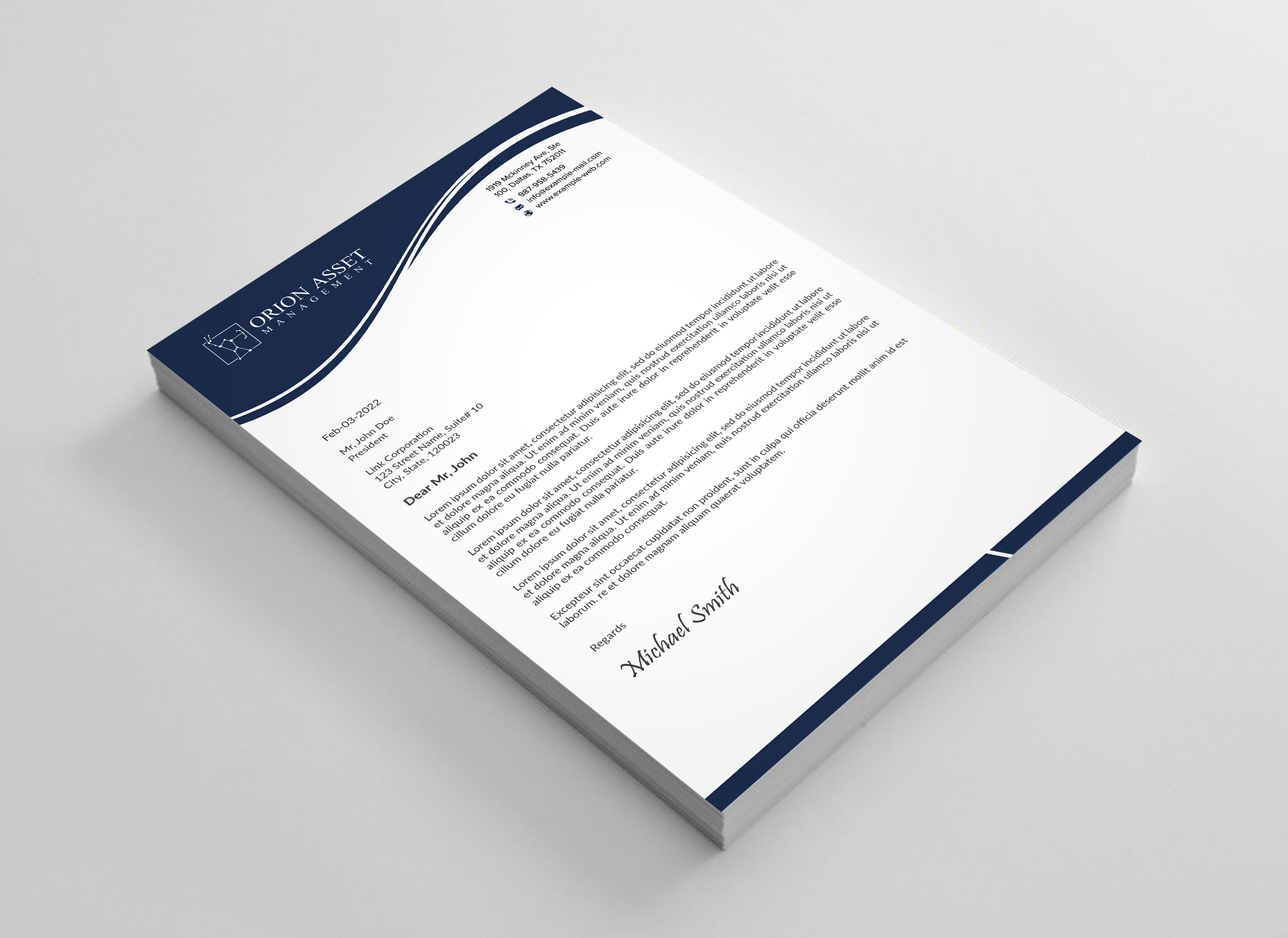Letterhead Design by sadikul islam for Orion Asset Management, LLC | Design #33339079