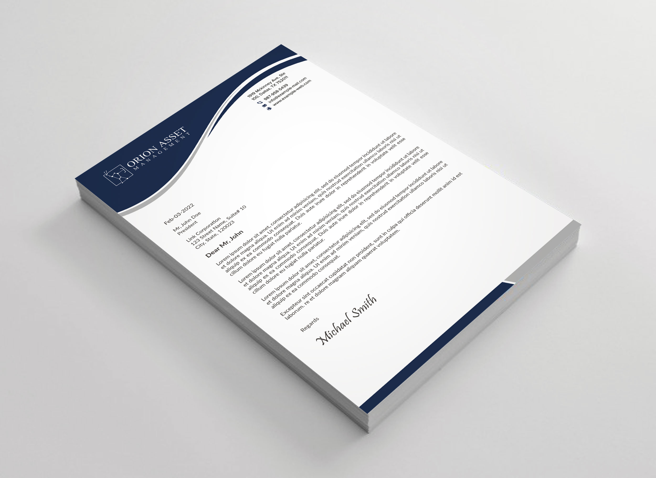 Letterhead Design by sadikul islam for Orion Asset Management, LLC | Design #33339080