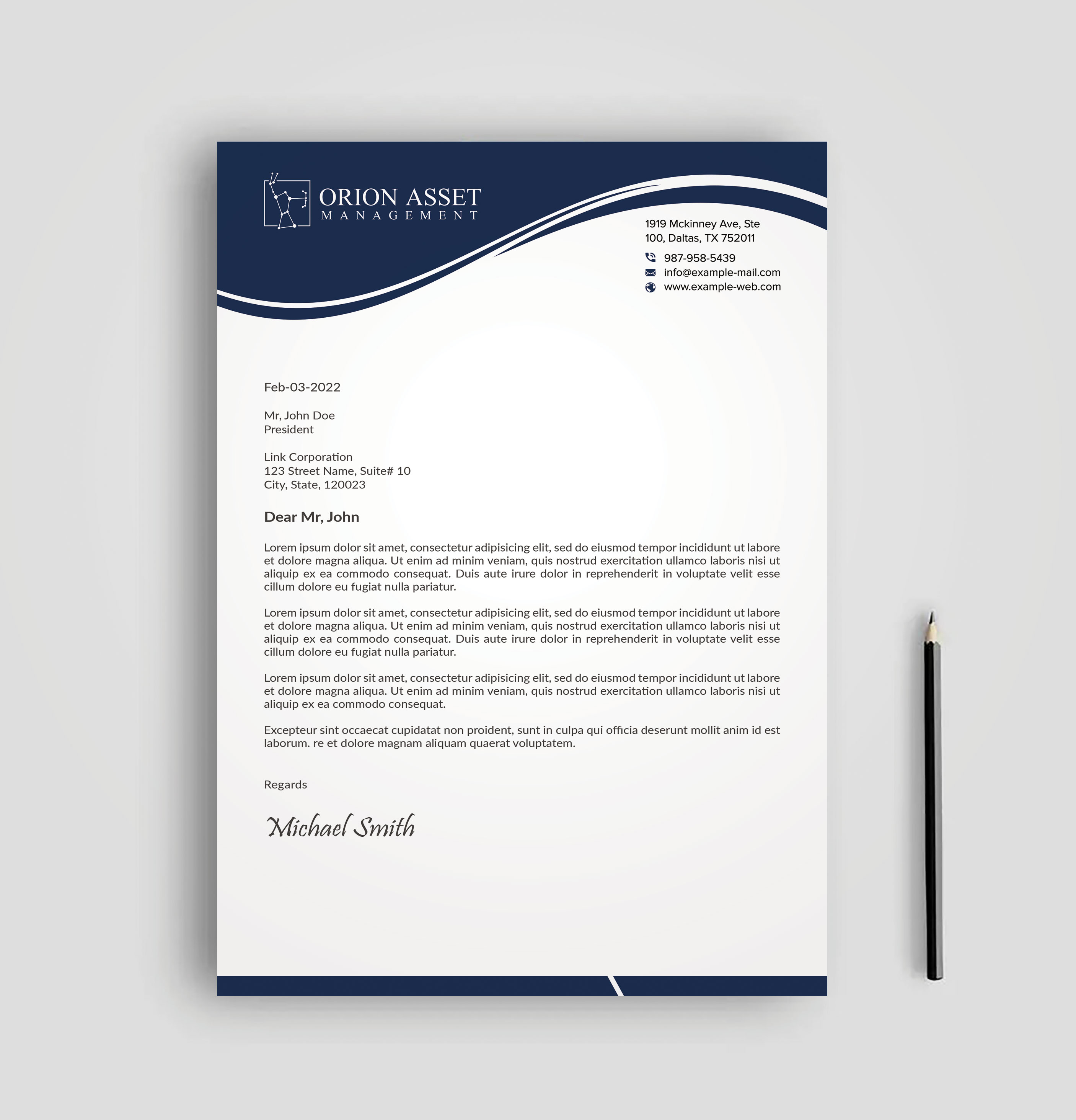 Letterhead Design by sadikul islam for Orion Asset Management, LLC | Design #33339081
