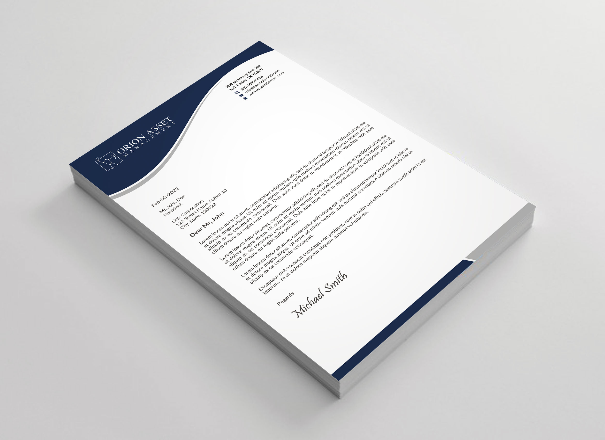 Letterhead Design by sadikul islam for Orion Asset Management, LLC | Design #33339130