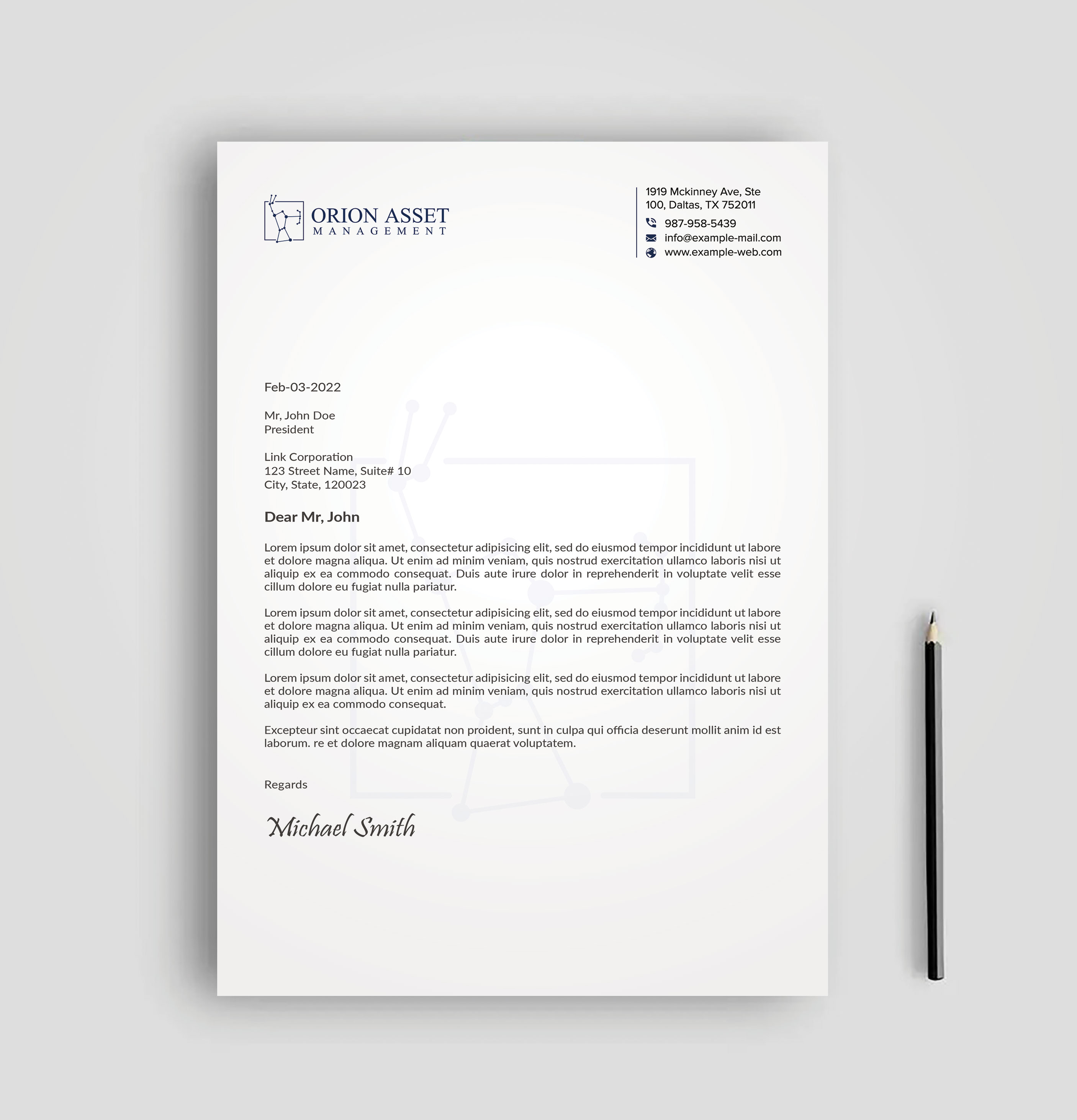 Letterhead Design by sadikul islam for Orion Asset Management, LLC | Design #33339131