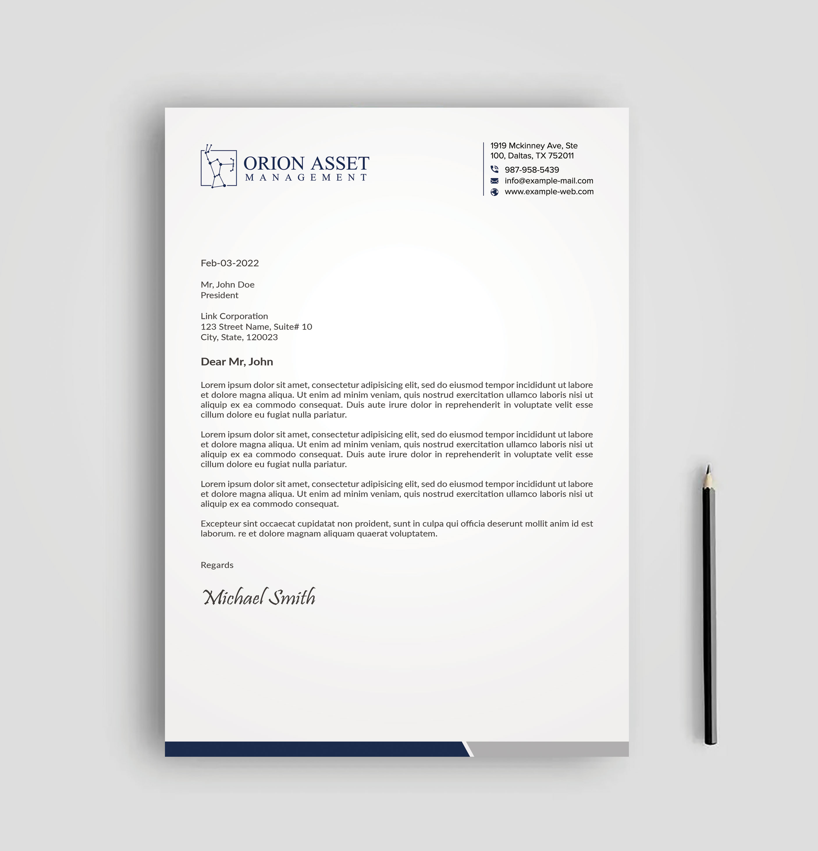 Letterhead Design by sadikul islam for Orion Asset Management, LLC | Design #33339167