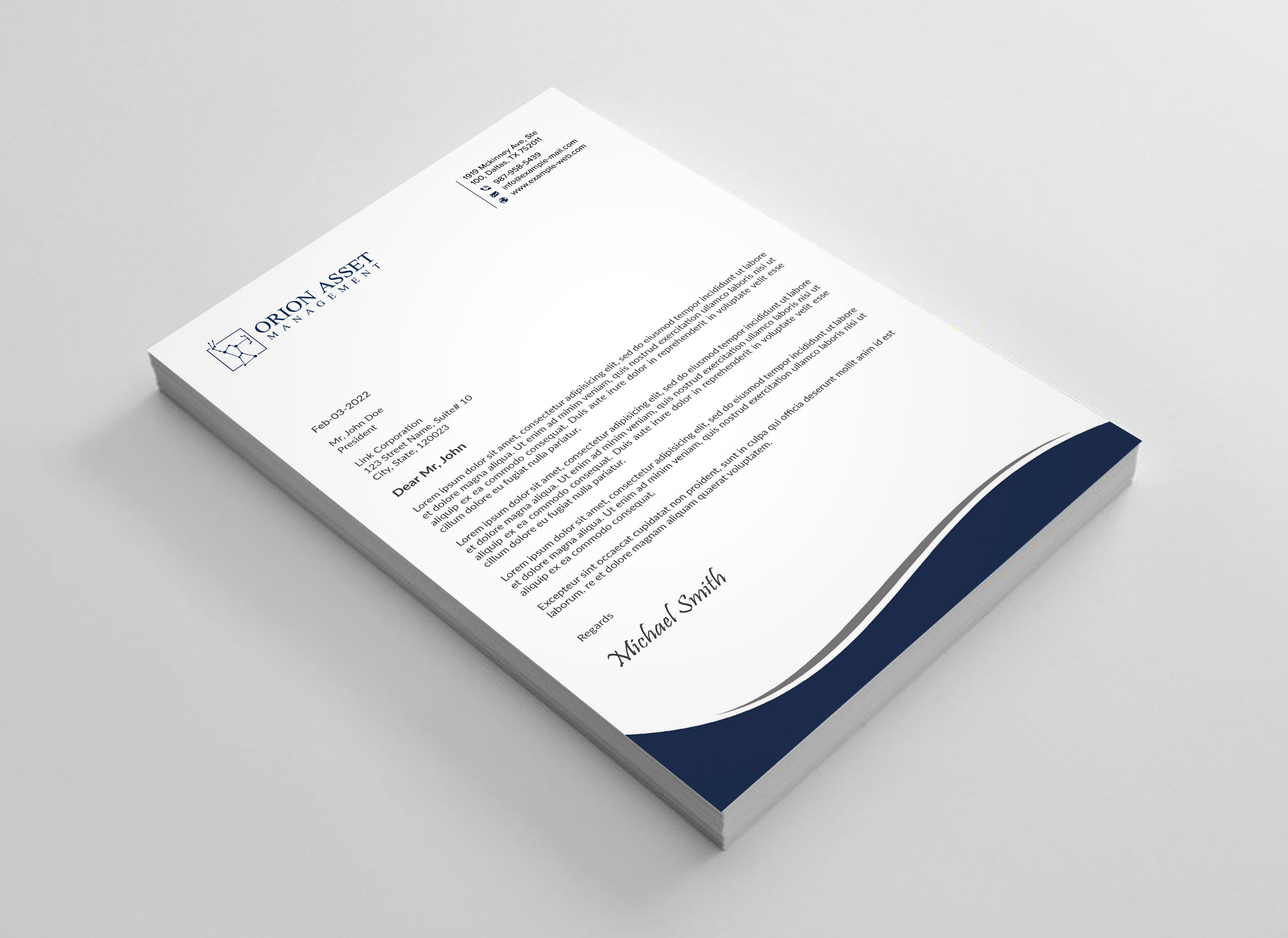 Letterhead Design by sadikul islam for Orion Asset Management, LLC | Design #33339173