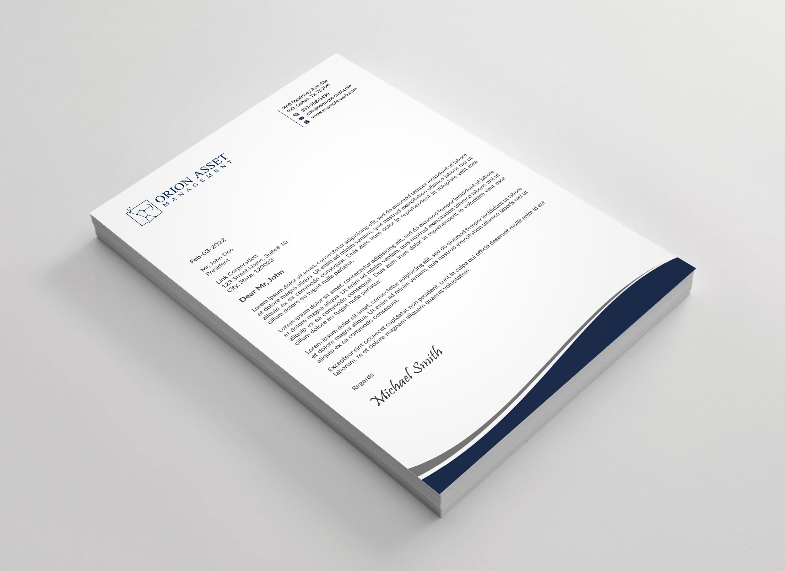 Letterhead Design by sadikul islam for Orion Asset Management, LLC | Design #33339216