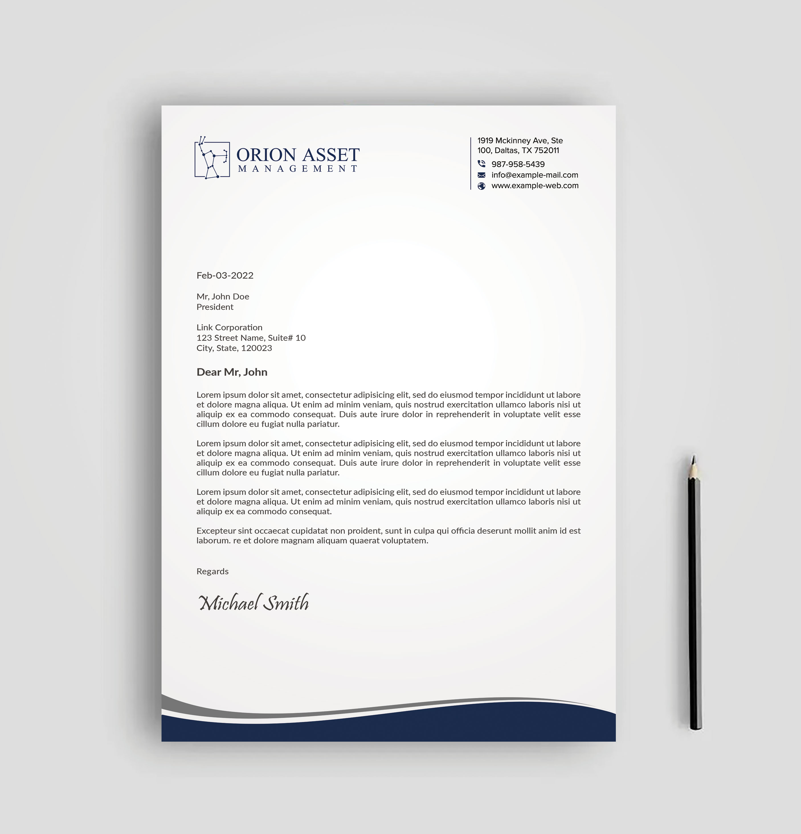 Letterhead Design by sadikul islam for Orion Asset Management, LLC | Design #33339218