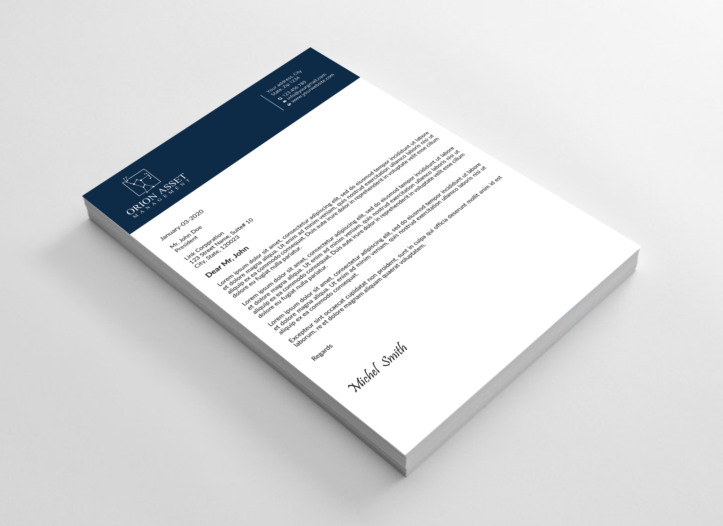 Letterhead Design by Expert Bappy for Orion Asset Management, LLC | Design #33332889
