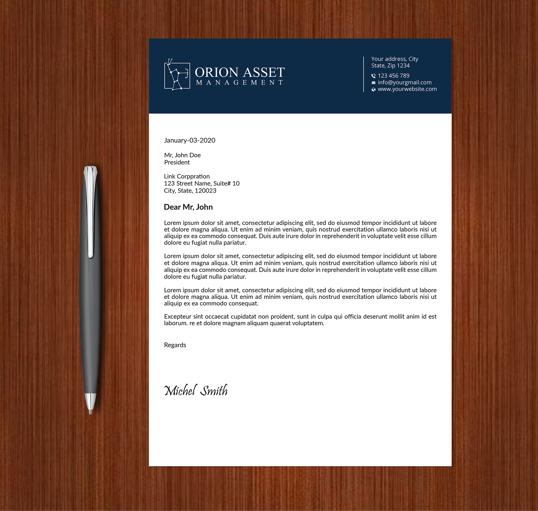 Letterhead Design by Expert Bappy for Orion Asset Management, LLC | Design #33332890