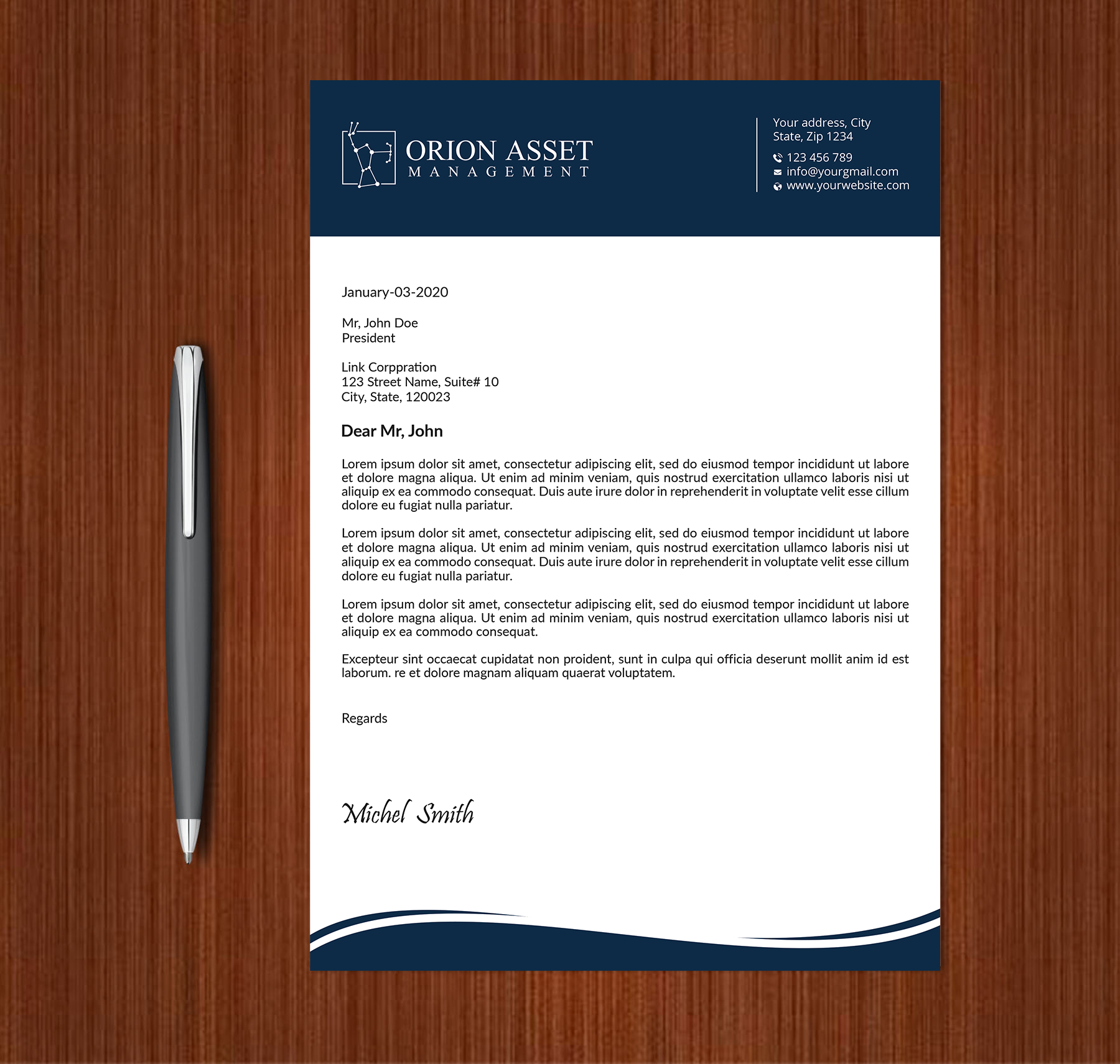 Letterhead Design by Expert Bappy for Orion Asset Management, LLC | Design #33332951