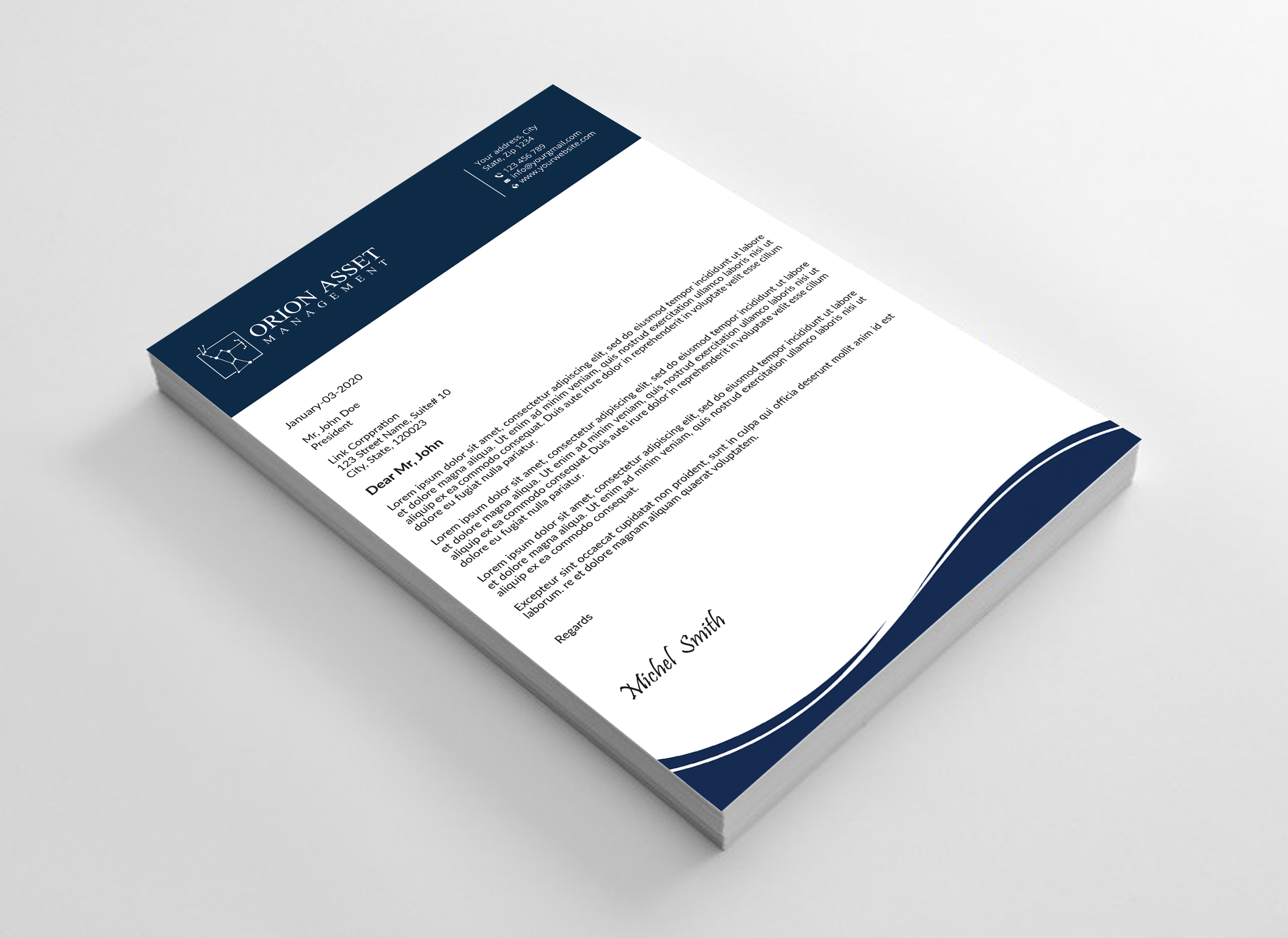 Letterhead Design by Expert Bappy for Orion Asset Management, LLC | Design #33332958