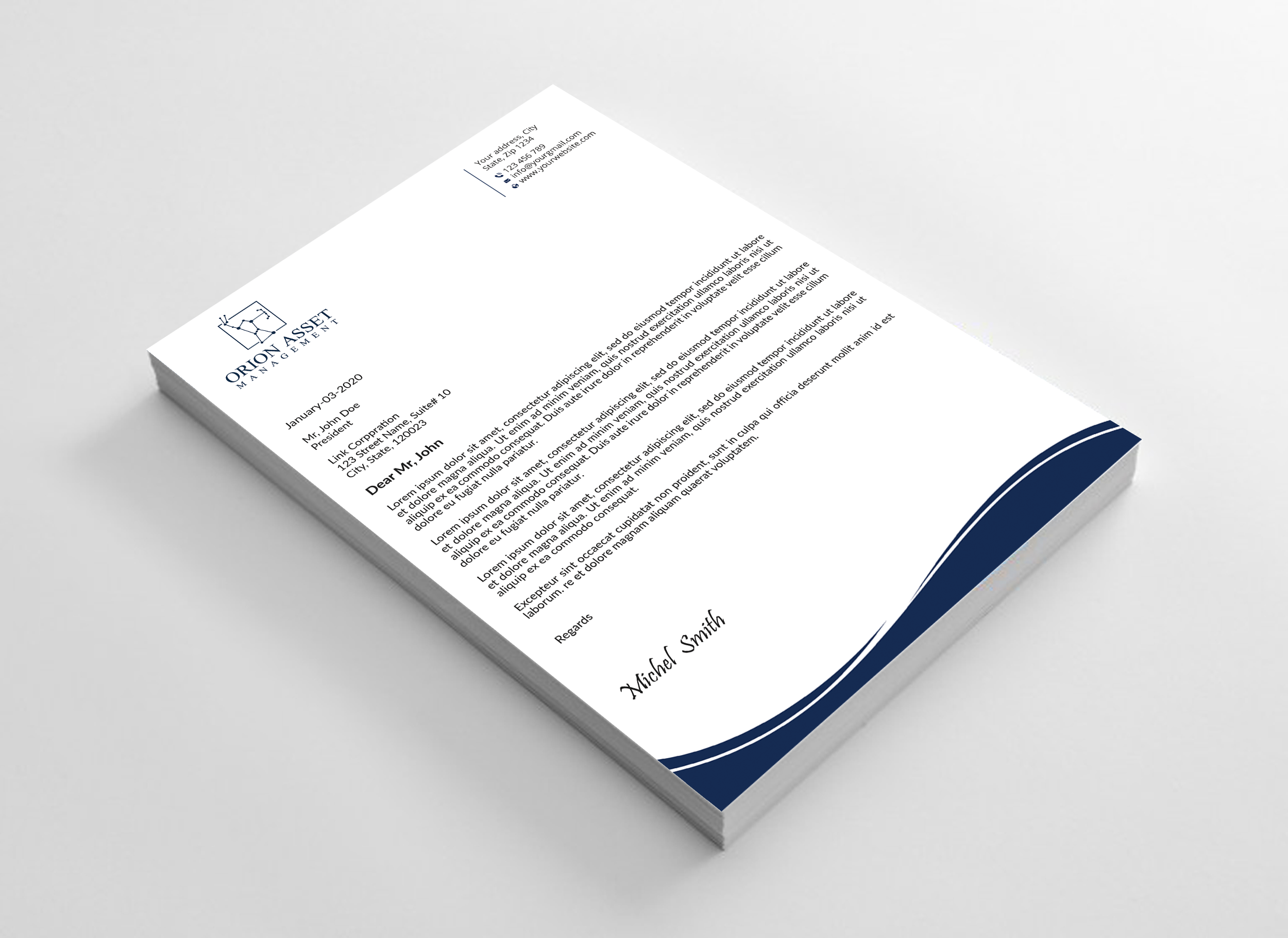 Letterhead Design by Expert Bappy for Orion Asset Management, LLC | Design #33332960