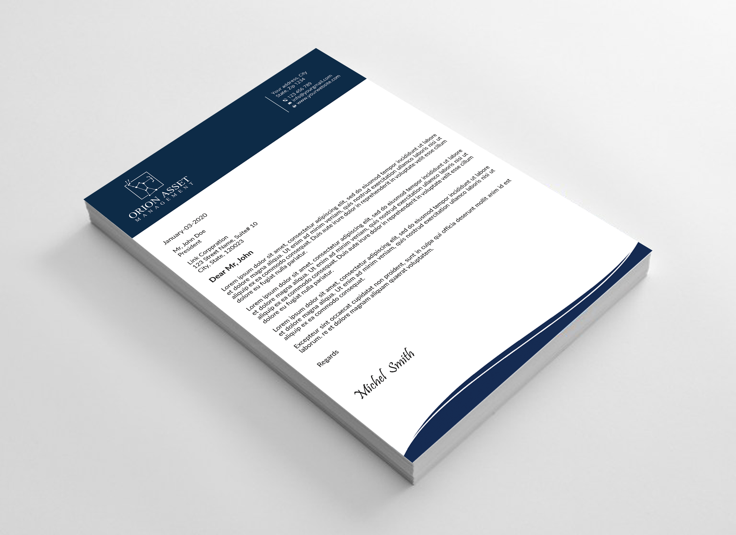 Letterhead Design by Expert Bappy for Orion Asset Management, LLC | Design #33332970