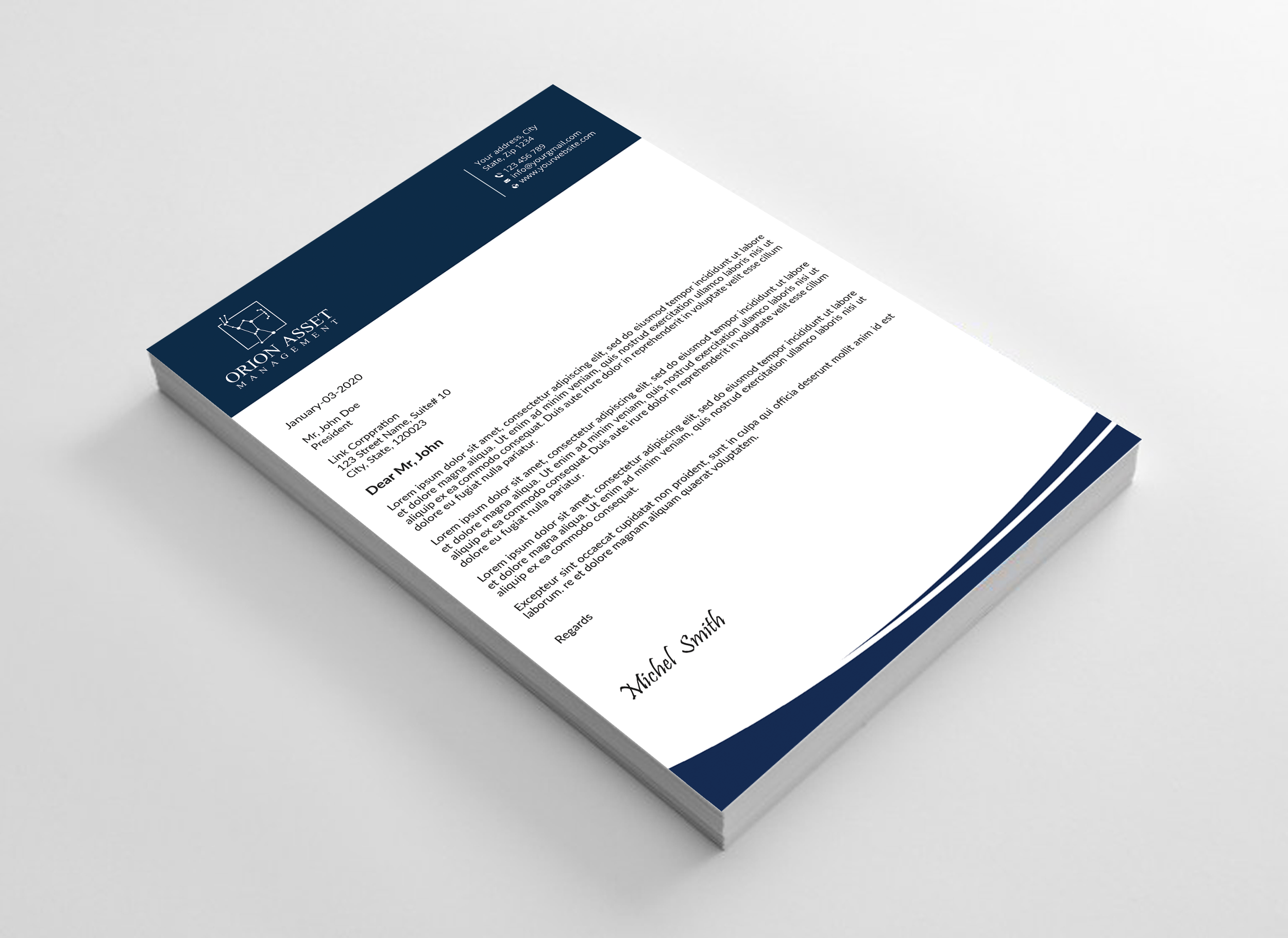 Letterhead Design by Expert Bappy for Orion Asset Management, LLC | Design #33333081