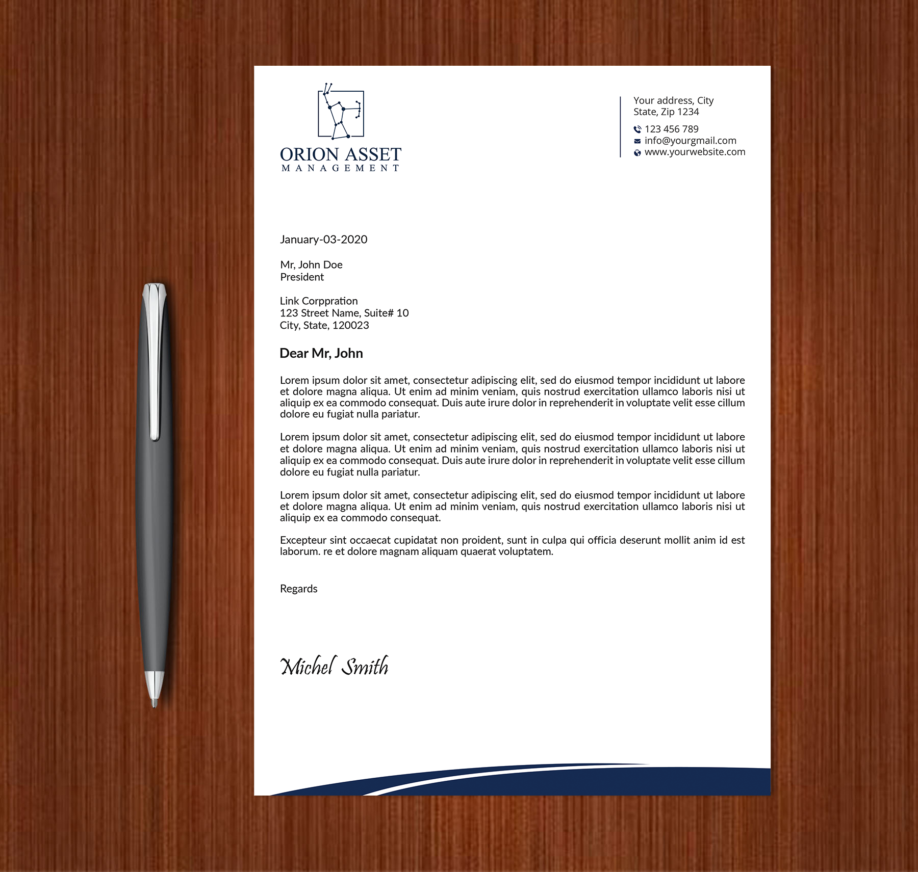 Letterhead Design by Expert Bappy for Orion Asset Management, LLC | Design #33333106