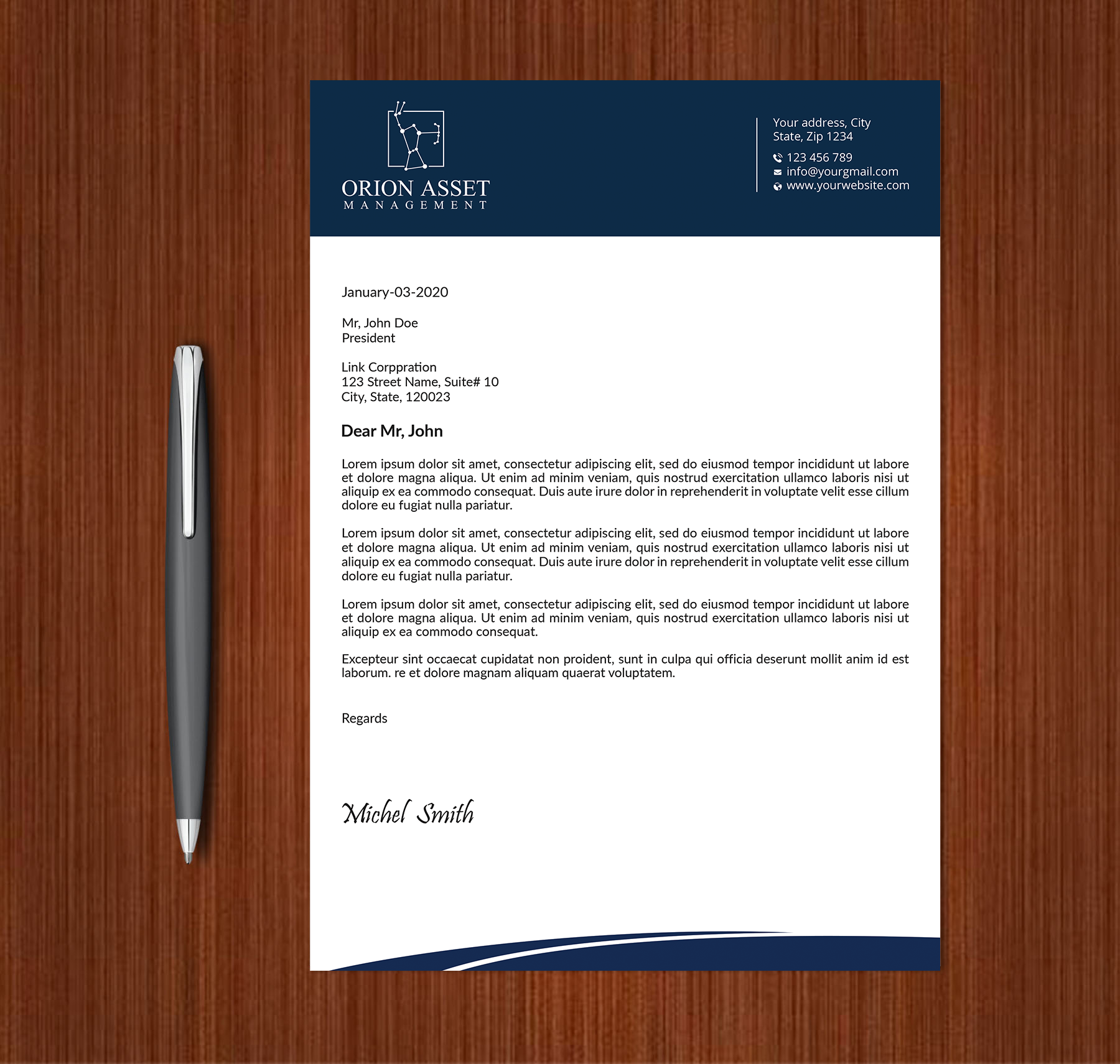 Letterhead Design by Expert Bappy for Orion Asset Management, LLC | Design #33333107