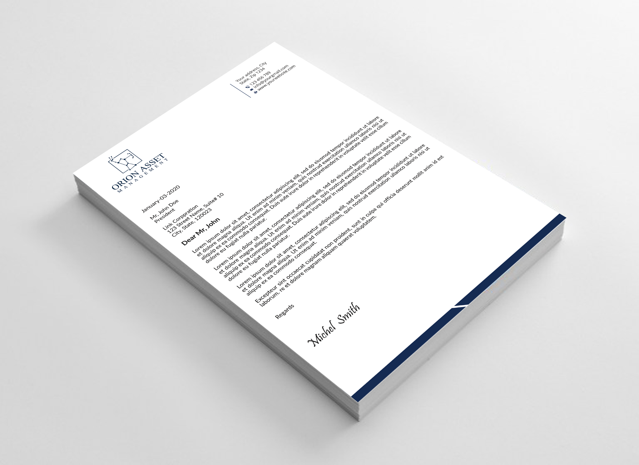 Letterhead Design by Expert Bappy for Orion Asset Management, LLC | Design #33333131