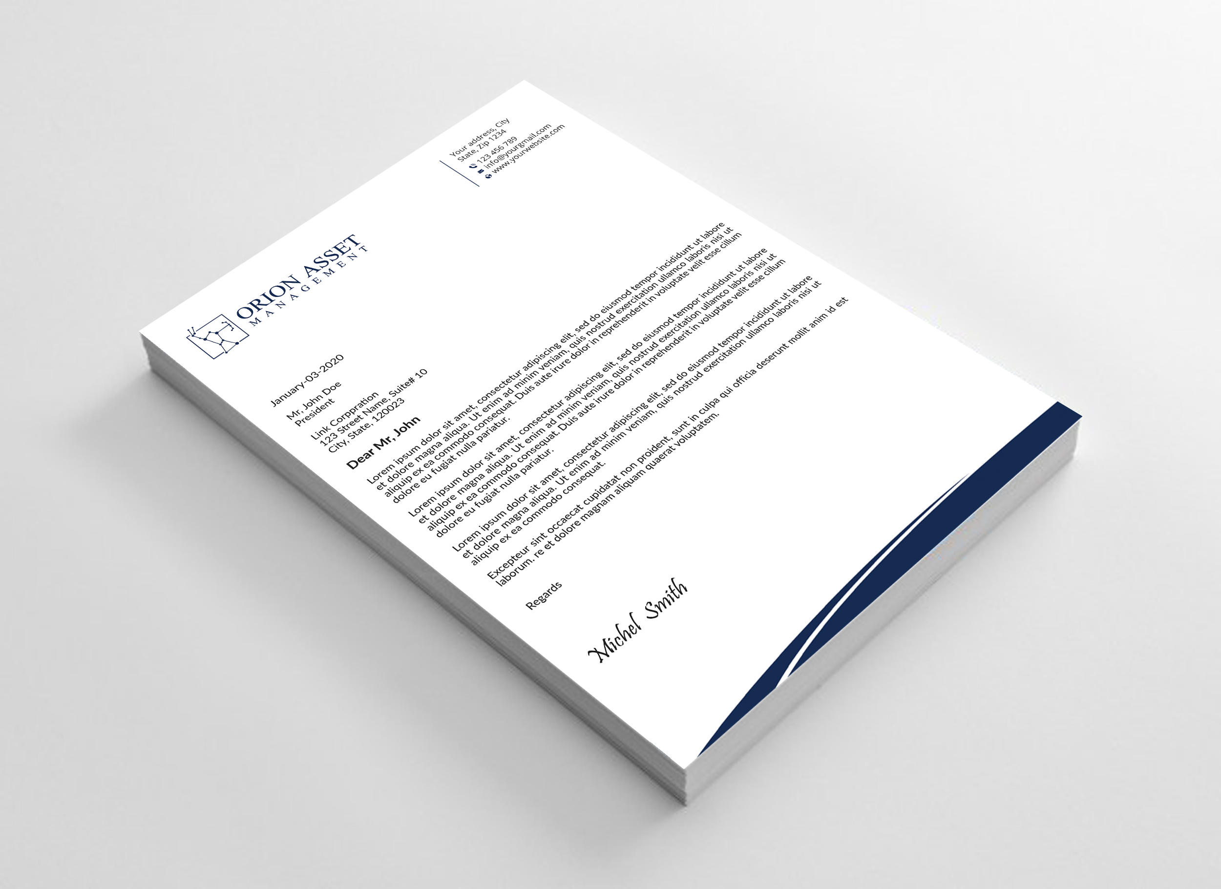 Letterhead Design by Expert Bappy for Orion Asset Management, LLC | Design #33333132