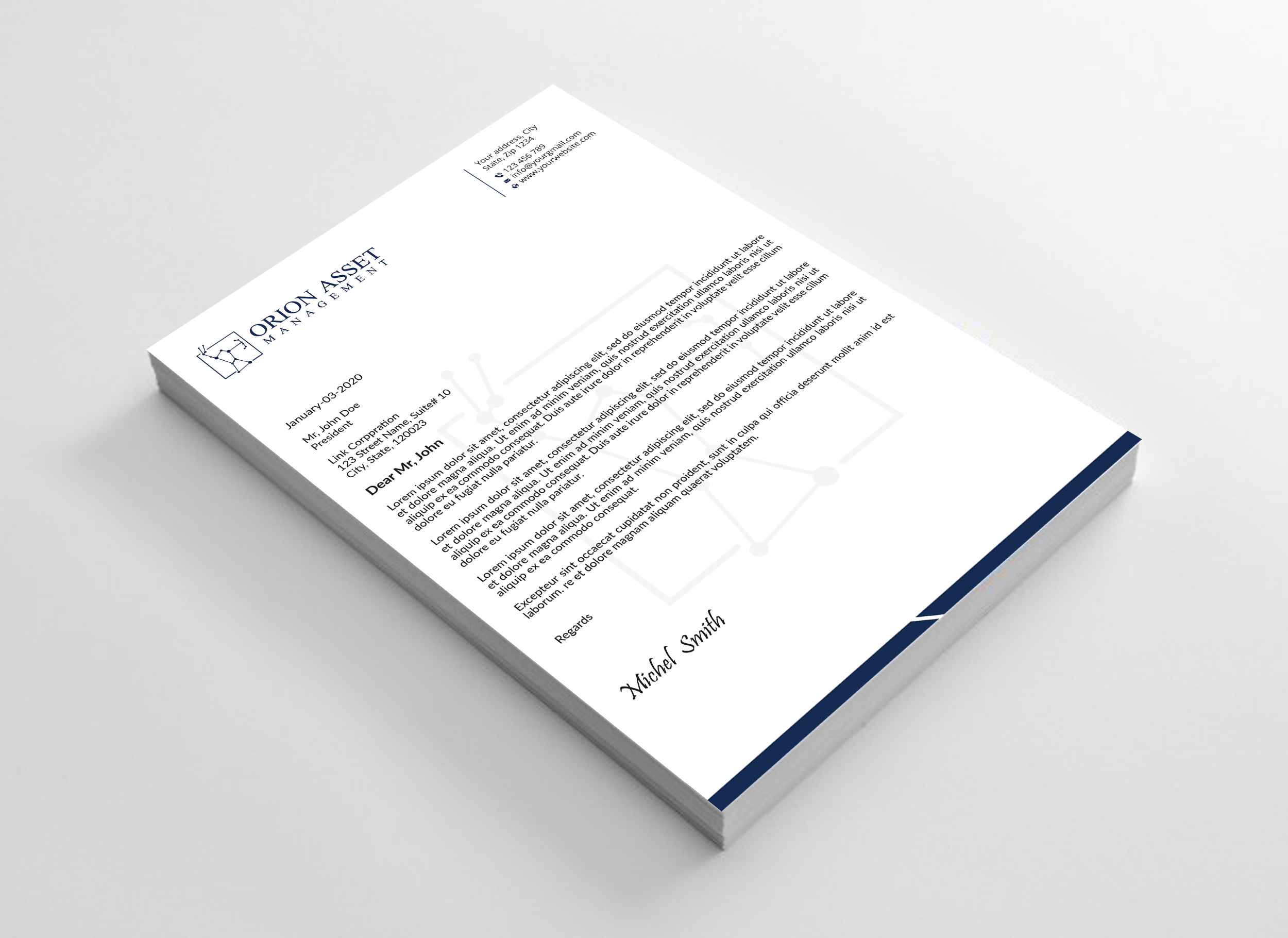 Letterhead Design by Expert Bappy for Orion Asset Management, LLC | Design #33333133