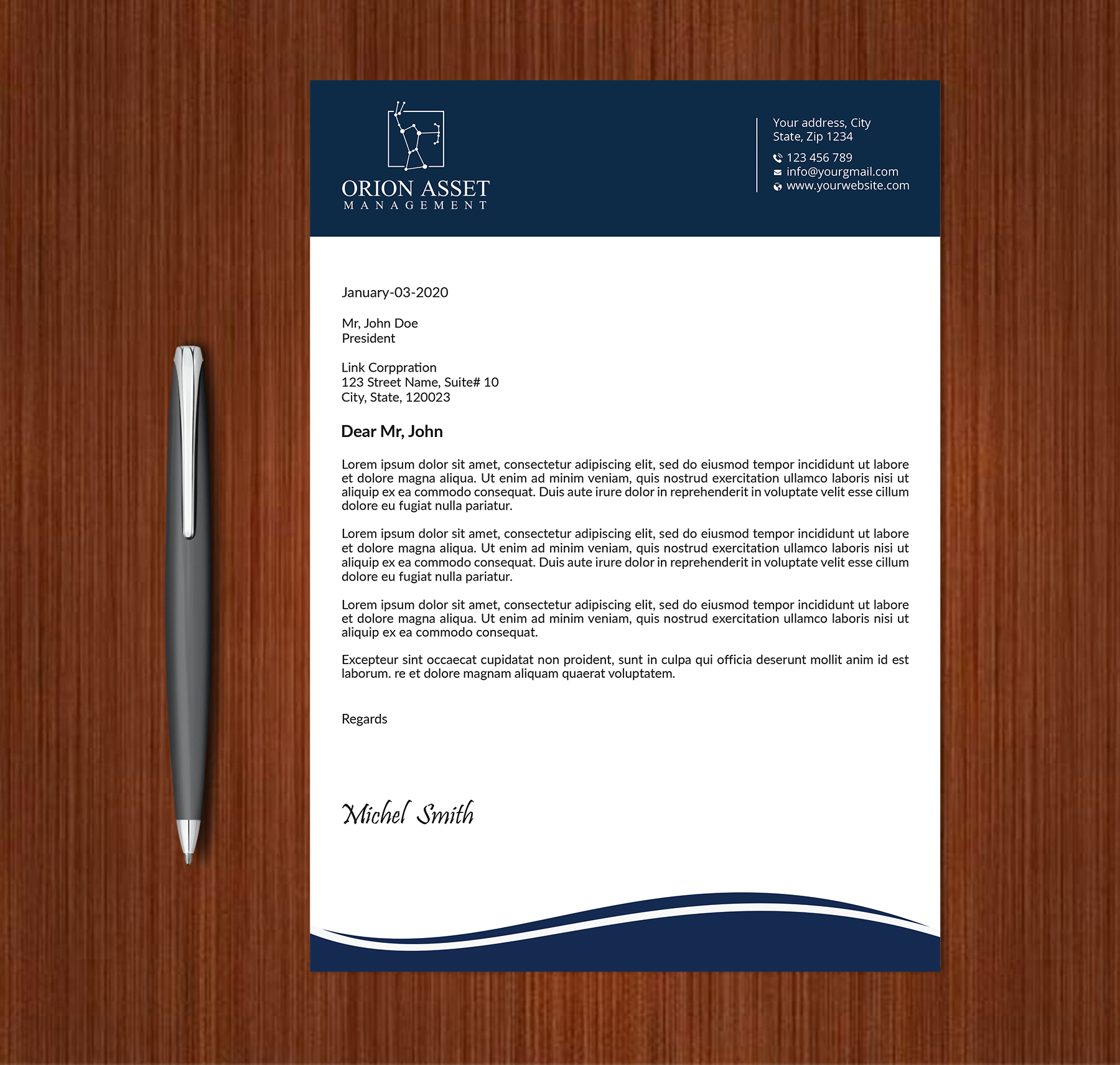 Letterhead Design by Expert Bappy for Orion Asset Management, LLC | Design #33333143