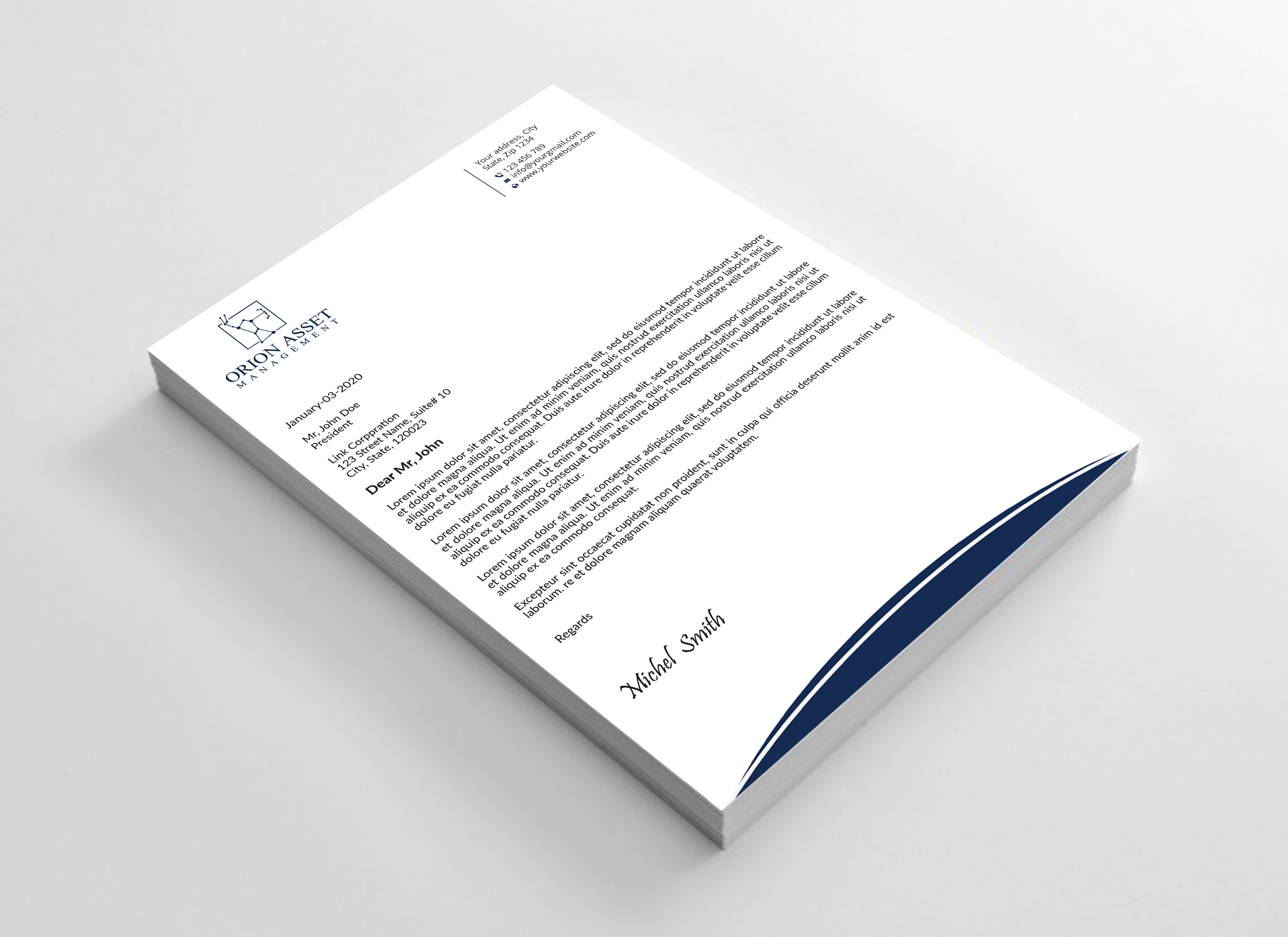 Letterhead Design by Expert Bappy for Orion Asset Management, LLC | Design #33333191