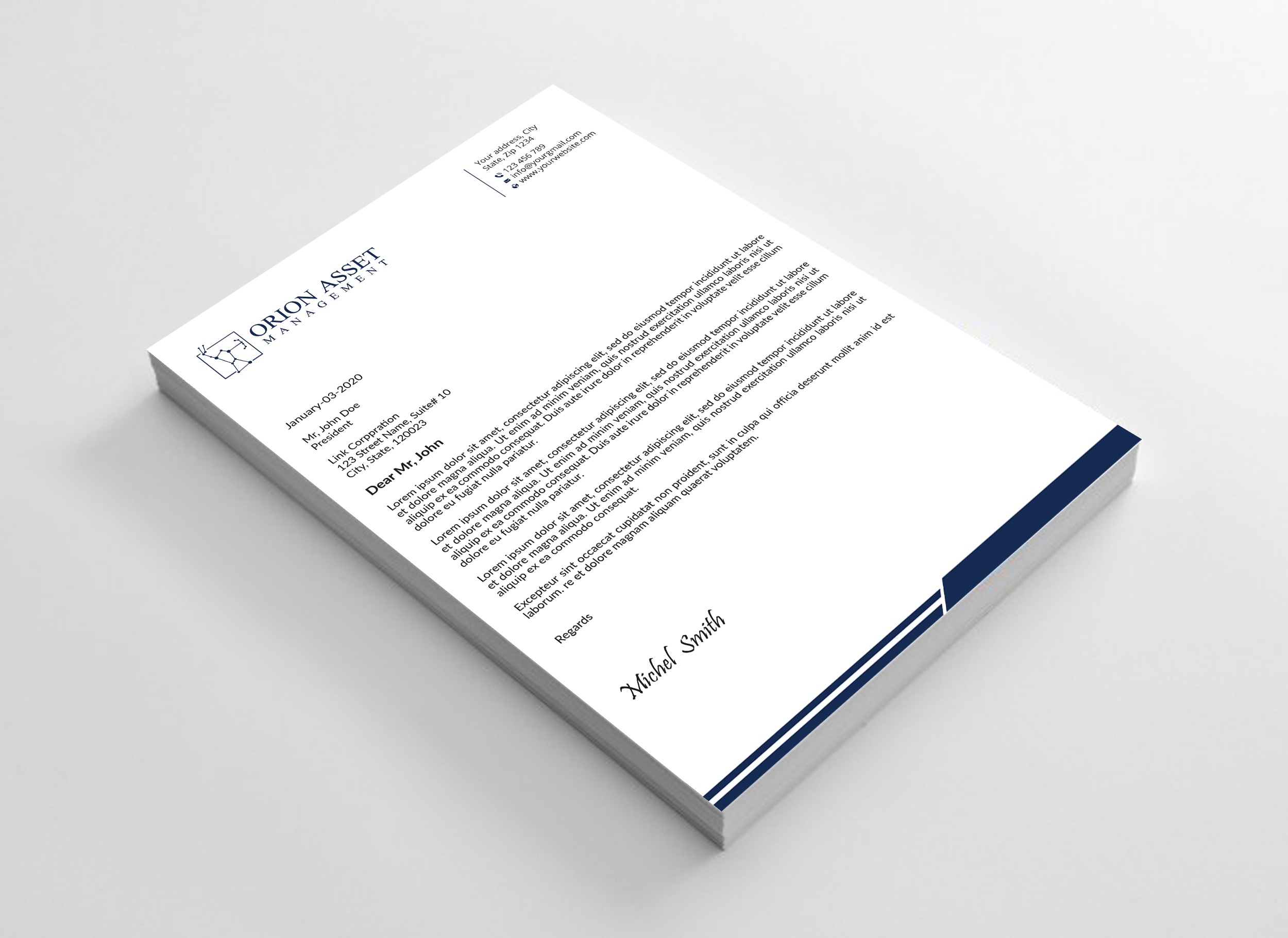 Letterhead Design by Expert Bappy for Orion Asset Management, LLC | Design #33333208