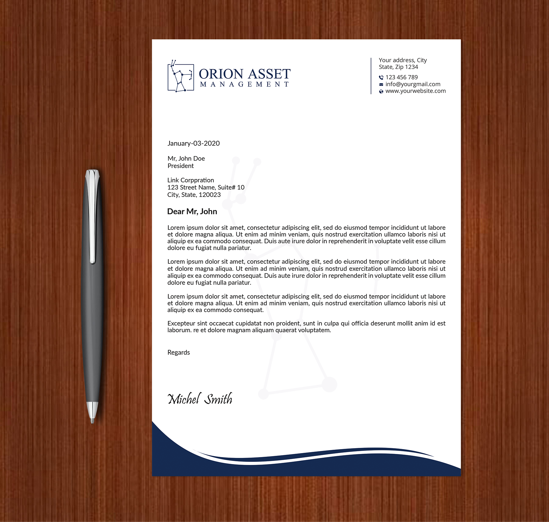 Letterhead Design by Expert Bappy for Orion Asset Management, LLC | Design #33333259