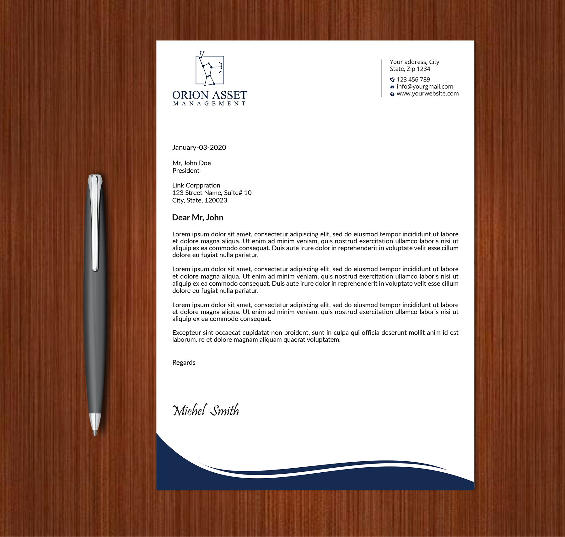 Letterhead Design by Expert Bappy for Orion Asset Management, LLC | Design #33333260