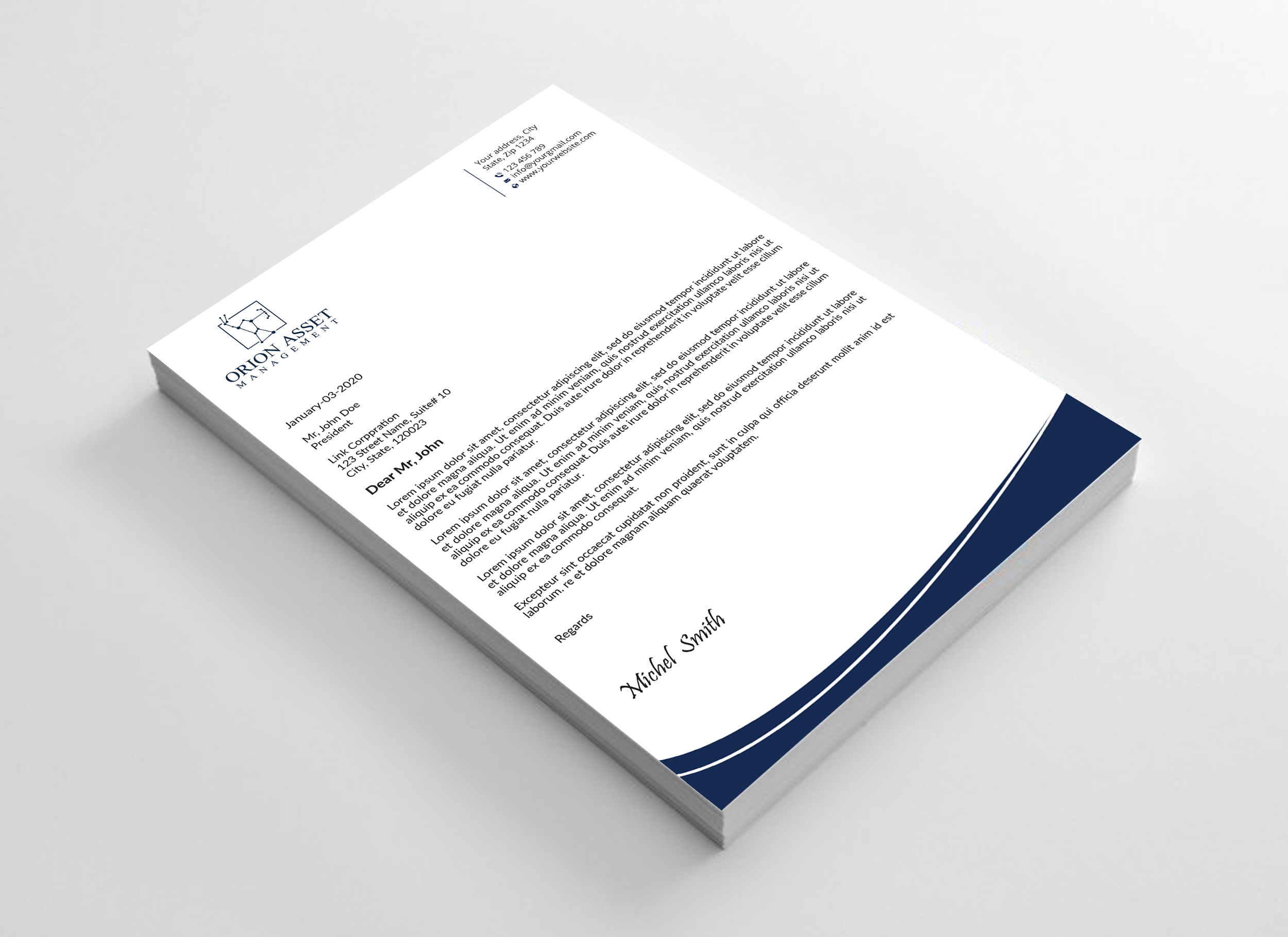 Letterhead Design by Expert Bappy for Orion Asset Management, LLC | Design #33333281