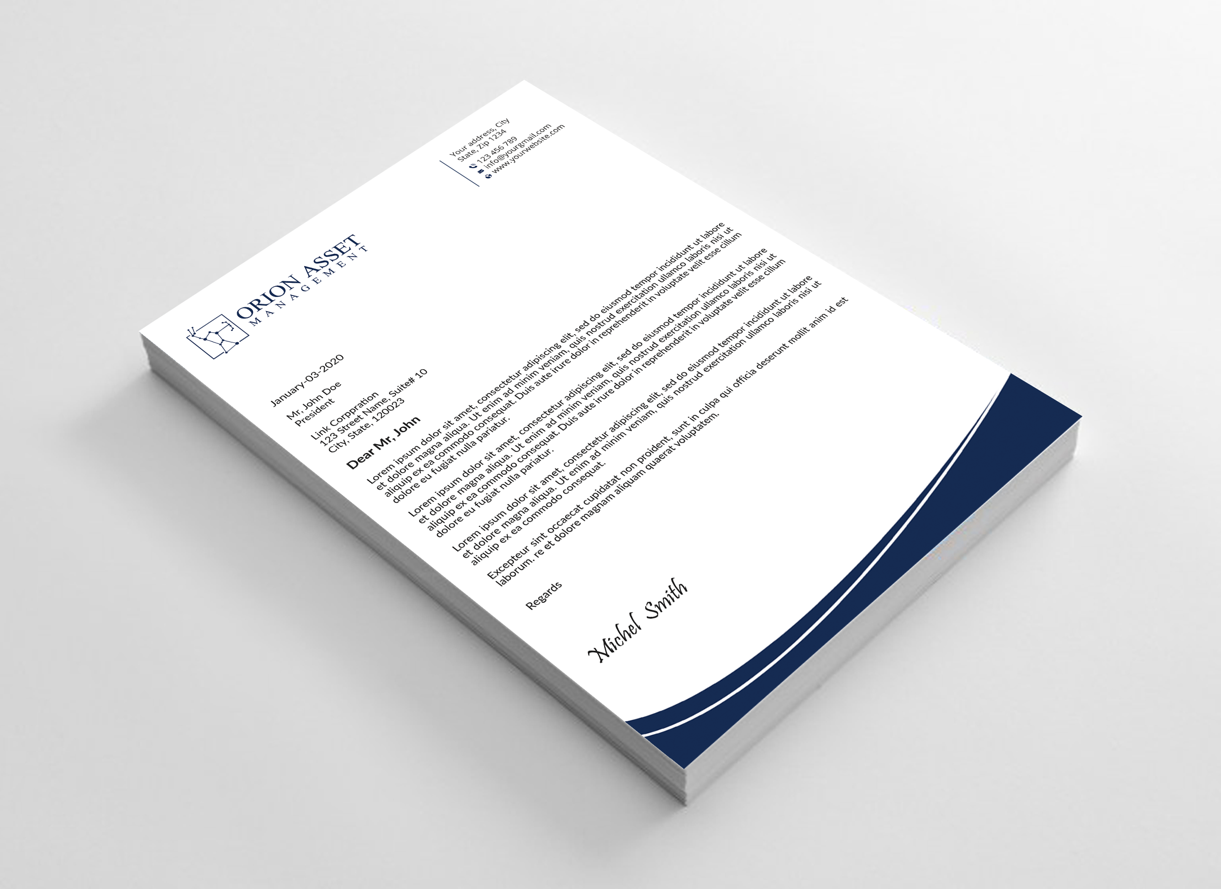 Letterhead Design by Expert Bappy for Orion Asset Management, LLC | Design #33333282