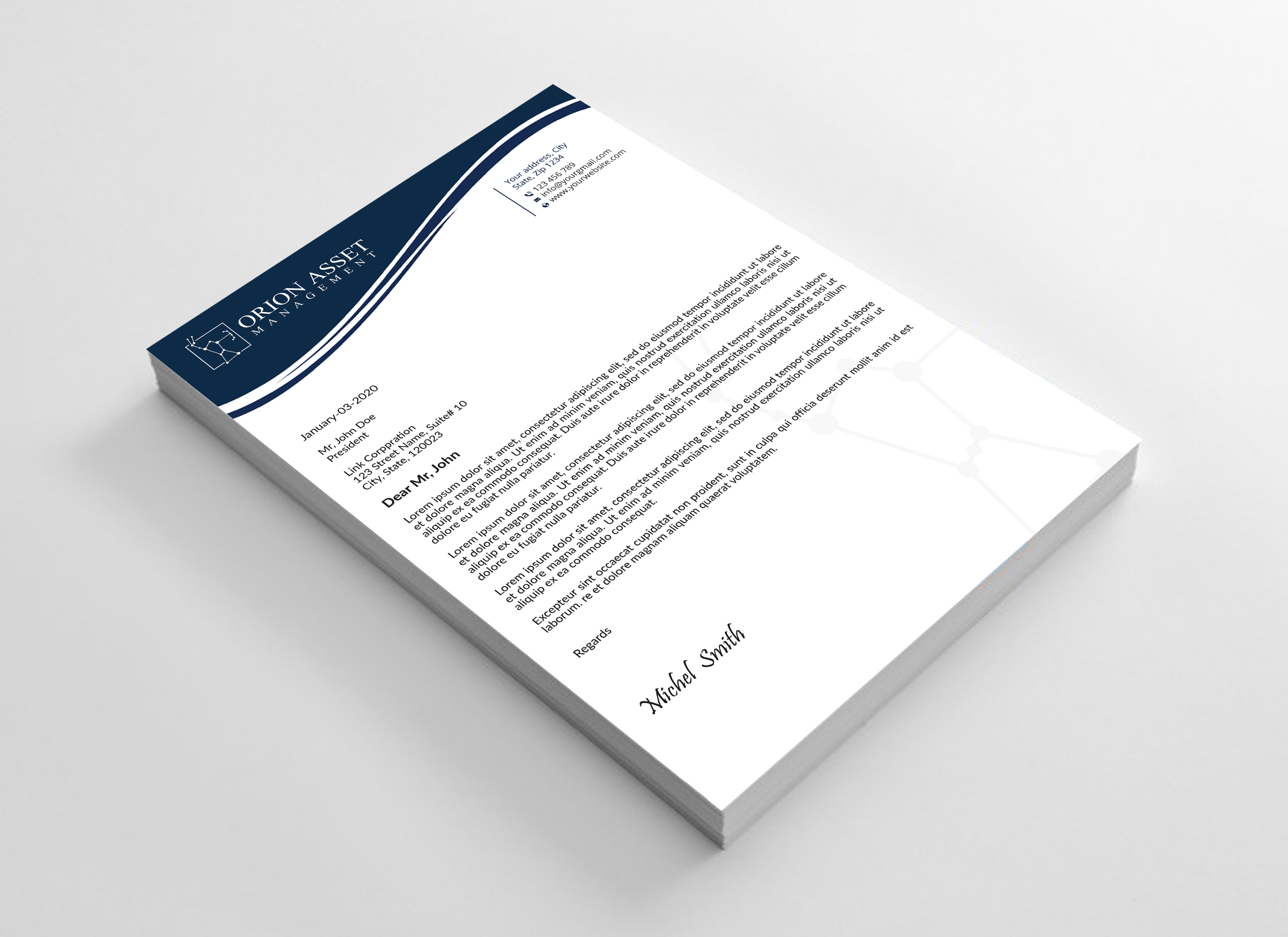 Letterhead Design by Expert Bappy for Orion Asset Management, LLC | Design #33333360