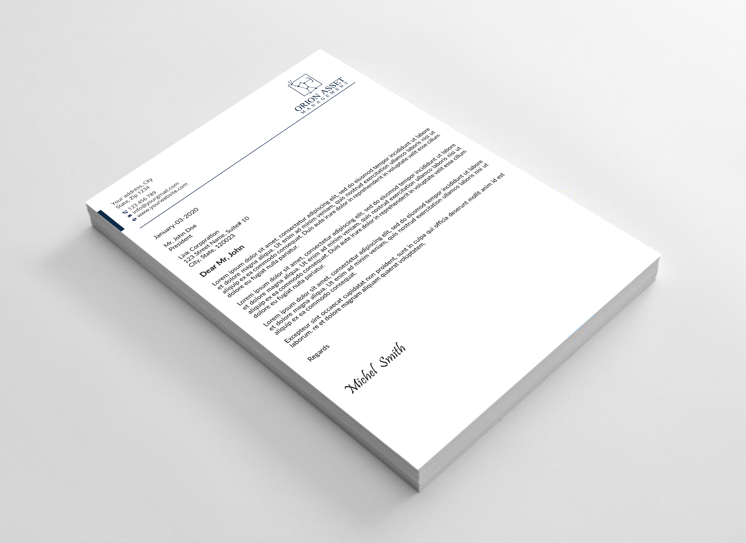 Letterhead Design by Expert Bappy for Orion Asset Management, LLC | Design #33333368