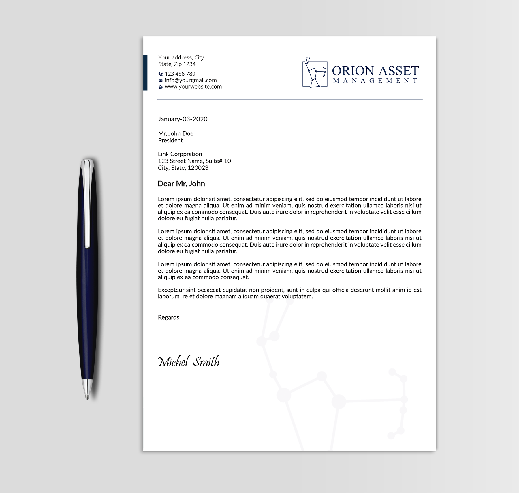 Letterhead Design by Expert Bappy for Orion Asset Management, LLC | Design #33334483