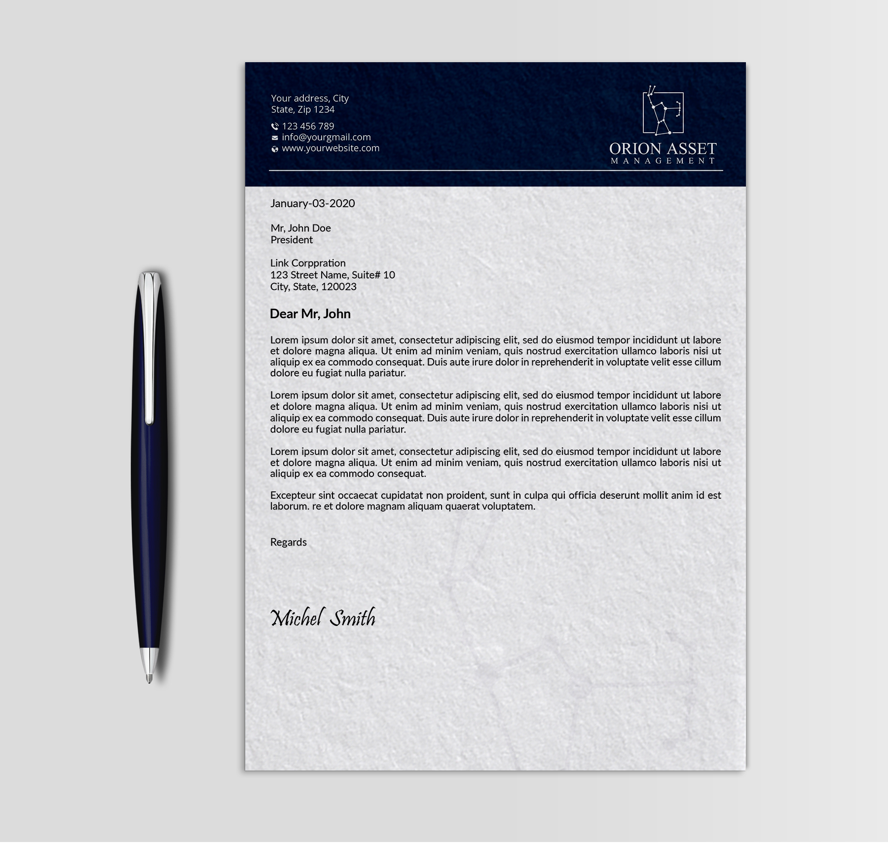Letterhead Design by Expert Bappy for Orion Asset Management, LLC | Design #33334503
