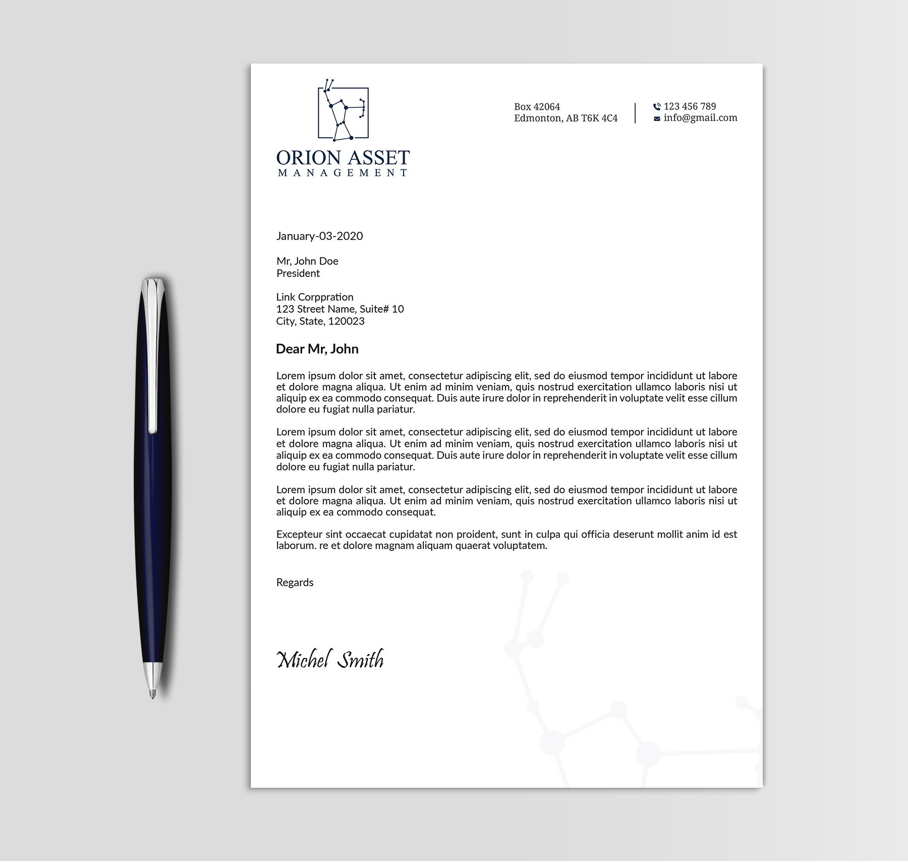 Letterhead Design by Expert Bappy for Orion Asset Management, LLC | Design #33334619