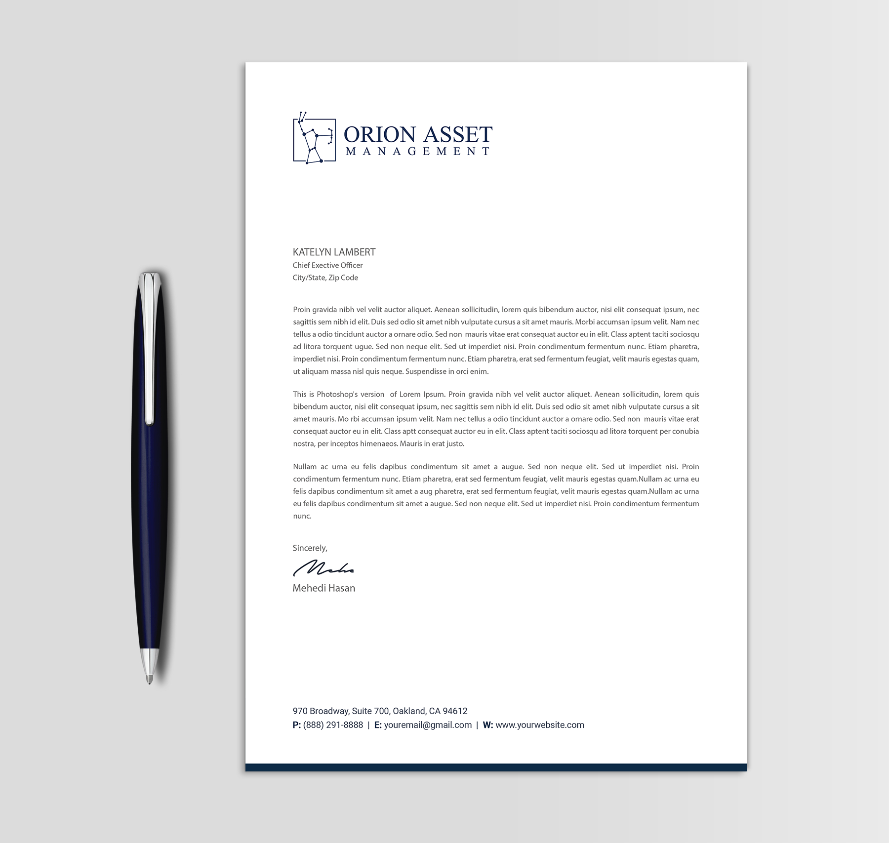 Letterhead Design by Expert Bappy for Orion Asset Management, LLC | Design #33334938
